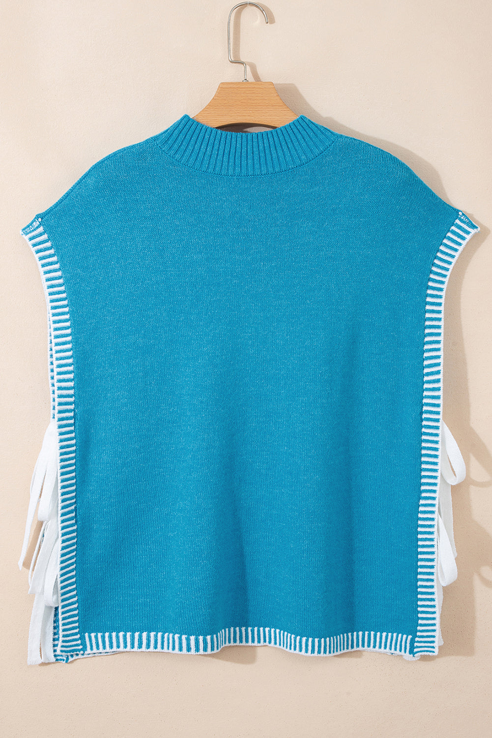 Blue Contrast Stitch Trim Knot Side Mock Neck Sweater Vest-TOPS / DRESSES-[Adult]-[Female]-2022 Online Blue Zone Planet