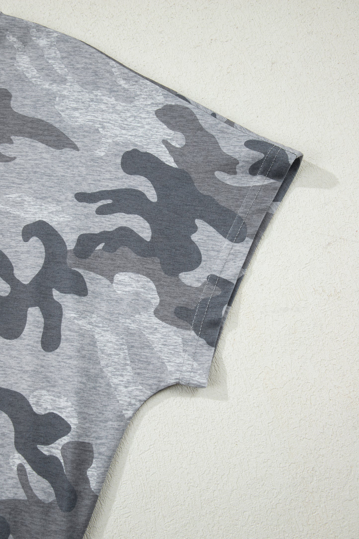 Gray Camouflage Print Round Neck T Shirt-Tops/Tops & Tees-[Adult]-[Female]-2022 Online Blue Zone Planet
