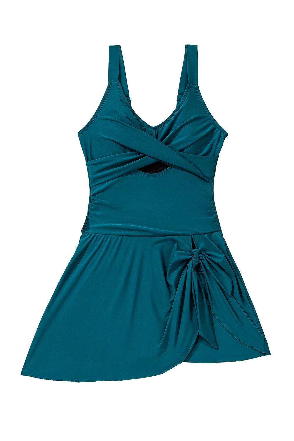 Sea Green Adjustable Straps Cutout Ruched Knot Slit One Piece Swim Dress-One-Piece-[Adult]-[Female]-2022 Online Blue Zone Planet