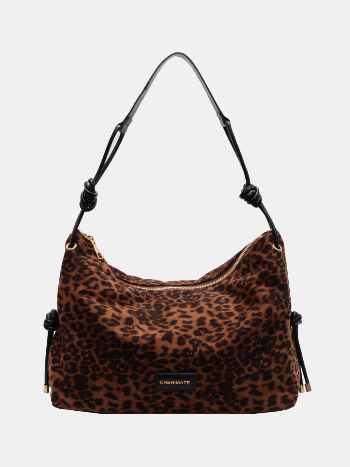 Blue Zone Planet | Suede Large Shoulder Bag-HANDBAGS-[Adult]-[Female]-Black/Leopard-One Size-2022 Online Blue Zone Planet