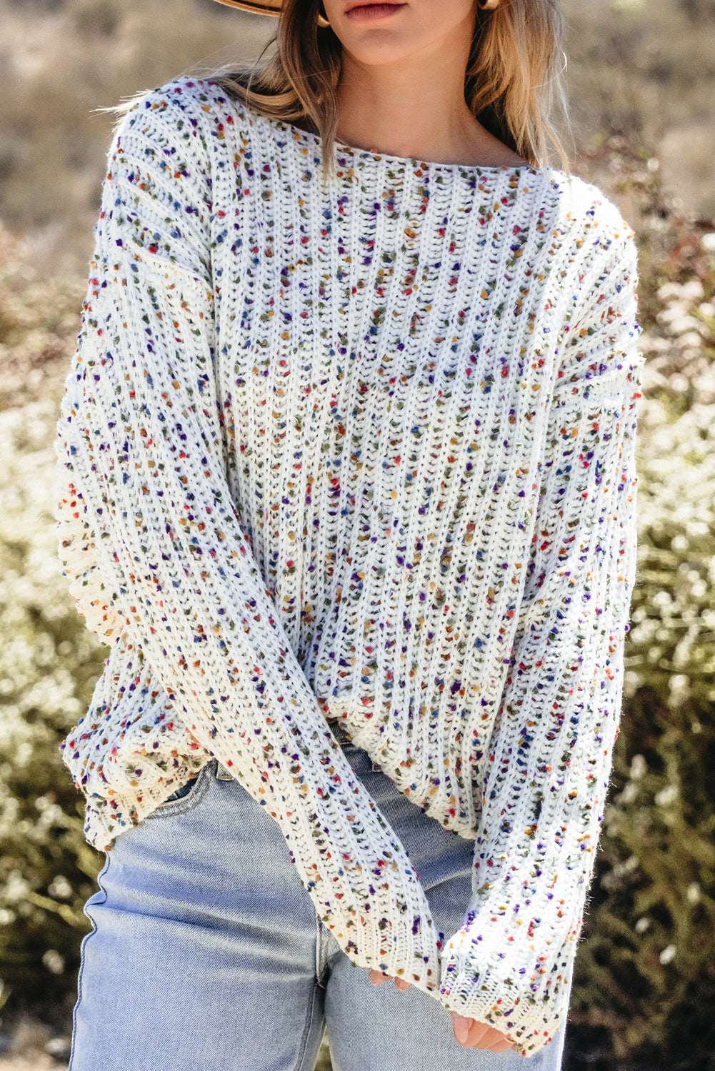 White Confetti Reversible Twist Sweater-Sweaters & Cardigans/Sweaters-[Adult]-[Female]-2022 Online Blue Zone Planet