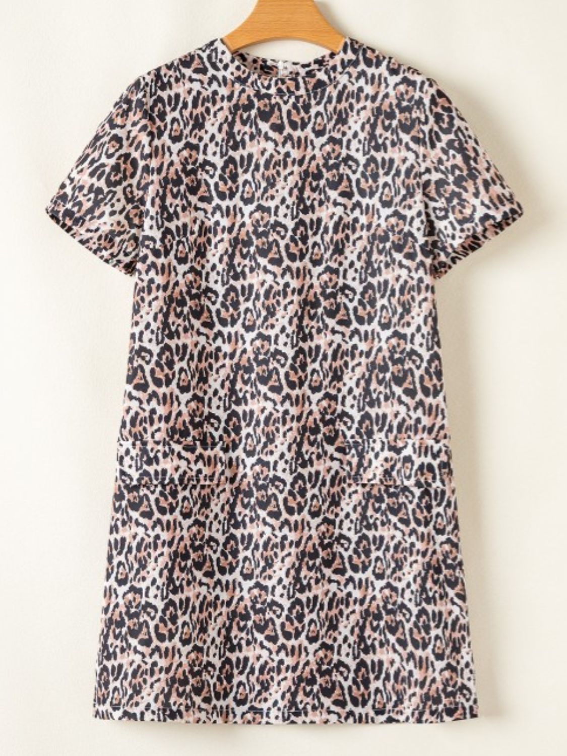 Leopard Round Neck Short Sleeve Mini Dress-TOPS / DRESSES-[Adult]-[Female]-2022 Online Blue Zone Planet