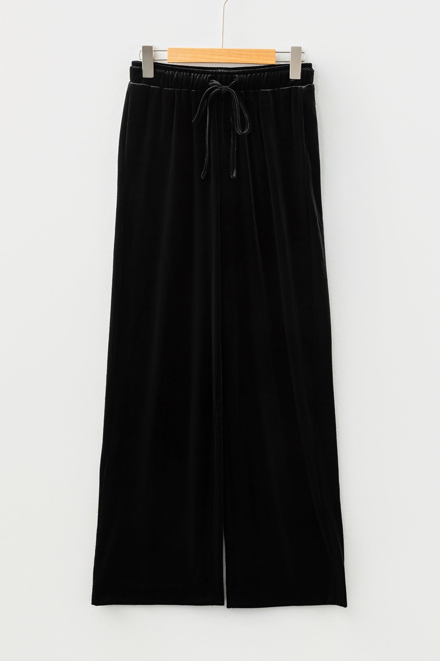Black Shiny Velvet Drawstring High Waist Straight Leg Casual Pants-Bottoms/Pants & Culotte-[Adult]-[Female]-2022 Online Blue Zone Planet