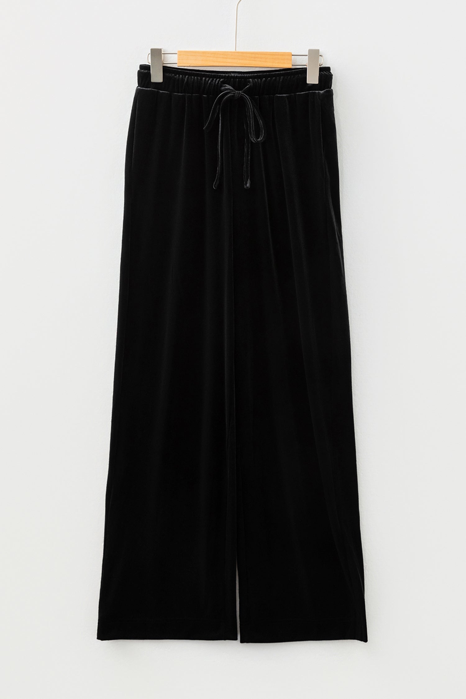 Black Shiny Velvet Drawstring High Waist Straight Leg Casual Pants-Bottoms/Pants & Culotte-[Adult]-[Female]-2022 Online Blue Zone Planet