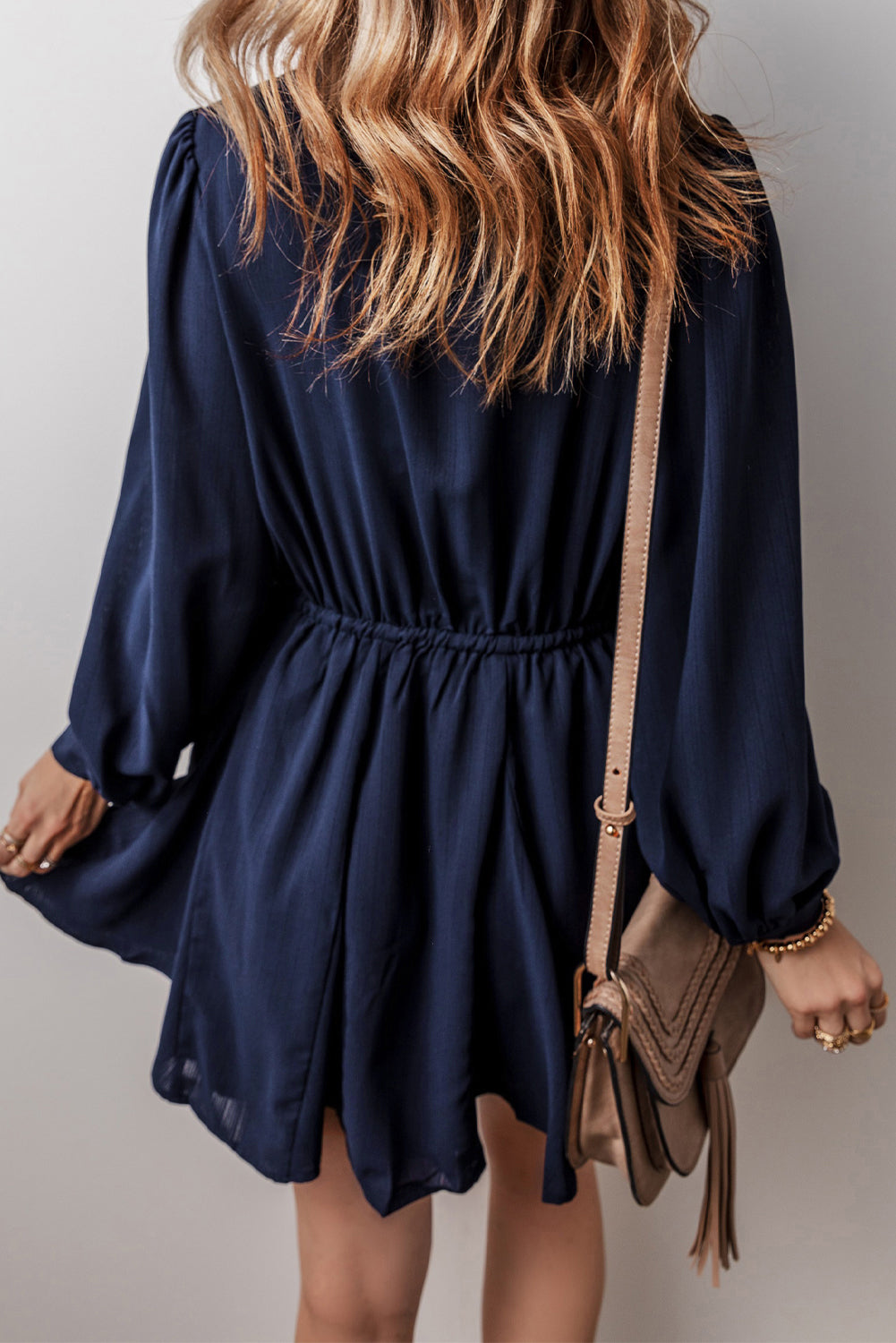 Navy Blue Solid Chest Pockets Tunic Shirt Mini Dress-Dresses/Mini Dresses-[Adult]-[Female]-2022 Online Blue Zone Planet