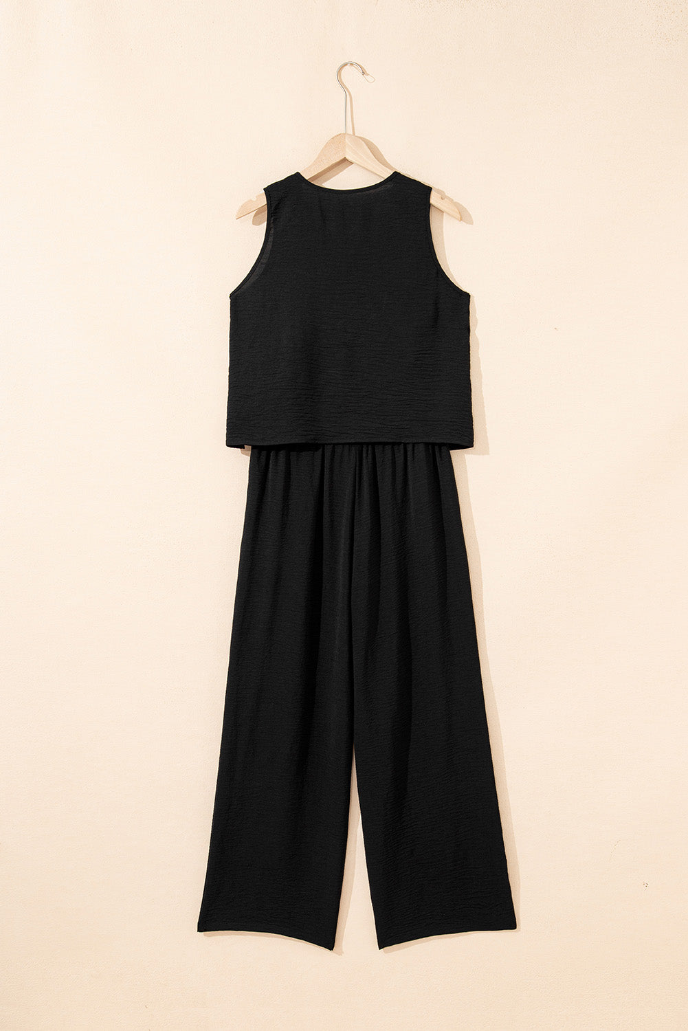 Black Buttoned Vest Drawstring Wide Leg Pants 2Pcs Set-Two Piece Sets/Pant Sets-[Adult]-[Female]-2022 Online Blue Zone Planet