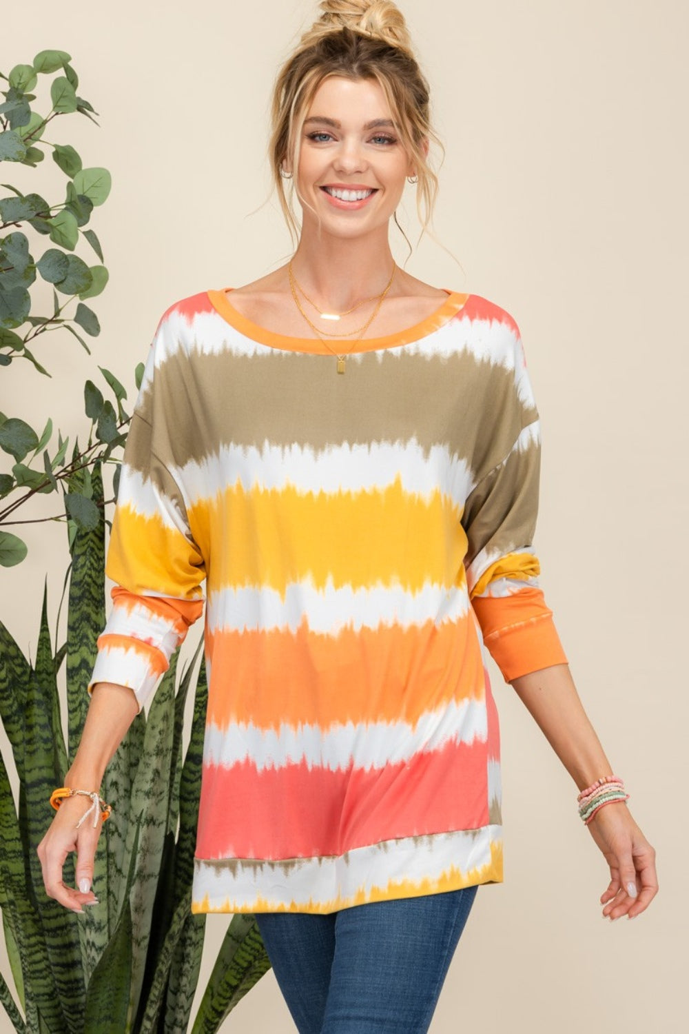 Blue Zone Planet | Celeste Full Size Striped Long Sleeve T-Shirt-TOPS / DRESSES-[Adult]-[Female]-Mustard Stripe-S-2022 Online Blue Zone Planet