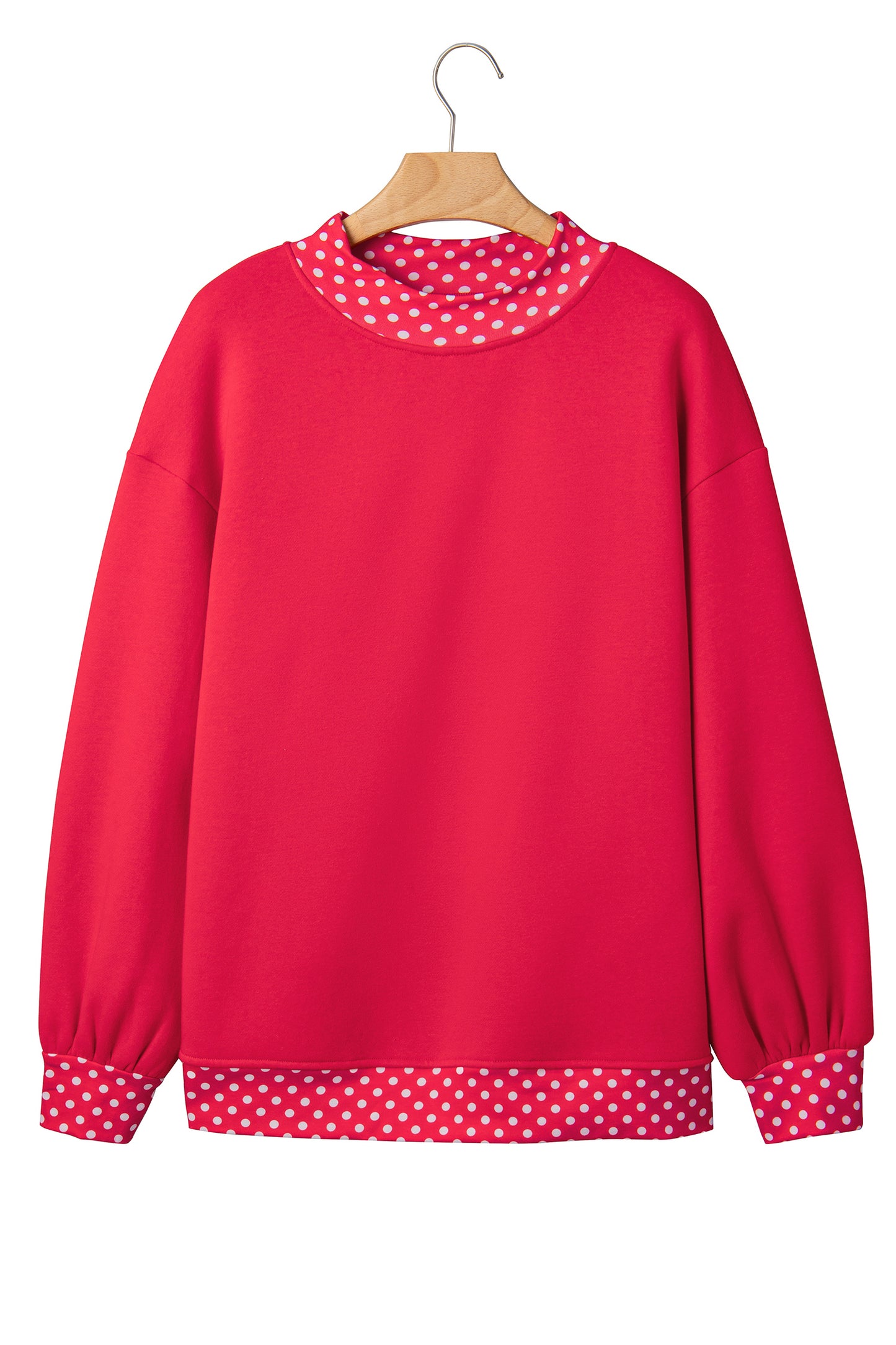Racing Red Colorblock Polka Dot Contrast Trim Oversized Sweatshirt-Tops/Sweatshirts & Hoodies-[Adult]-[Female]-2022 Online Blue Zone Planet