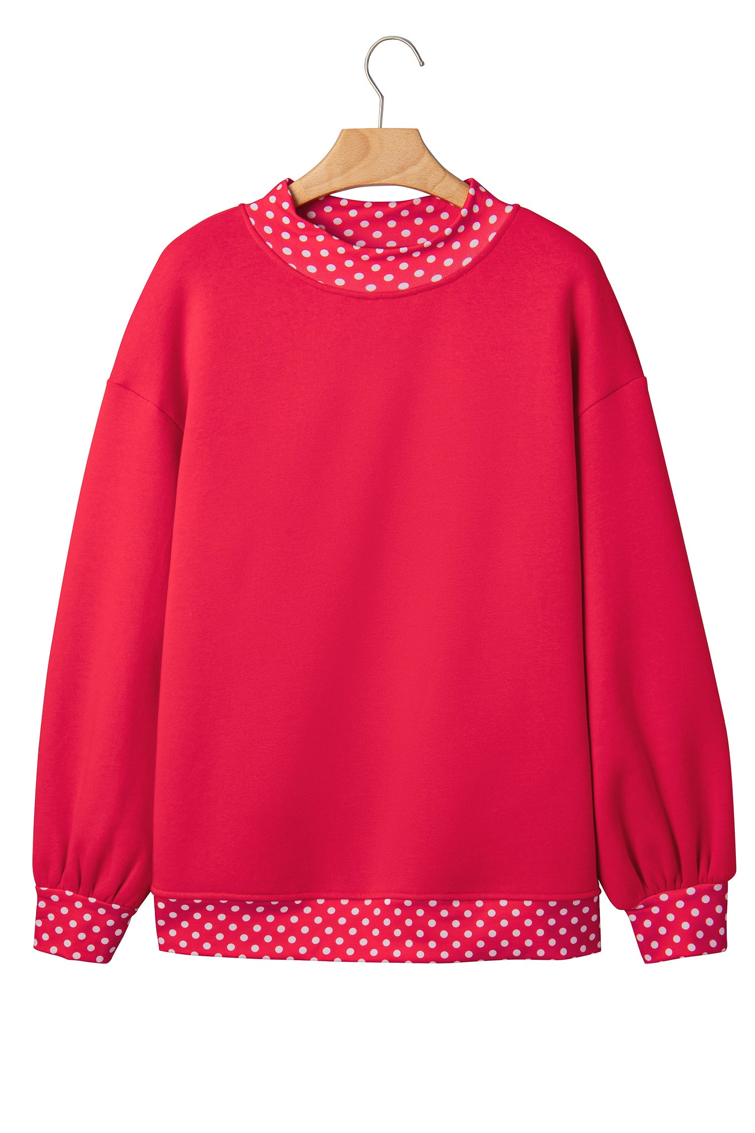 Racing Red Colorblock Polka Dot Contrast Trim Oversized Sweatshirt-Tops/Sweatshirts & Hoodies-[Adult]-[Female]-2022 Online Blue Zone Planet