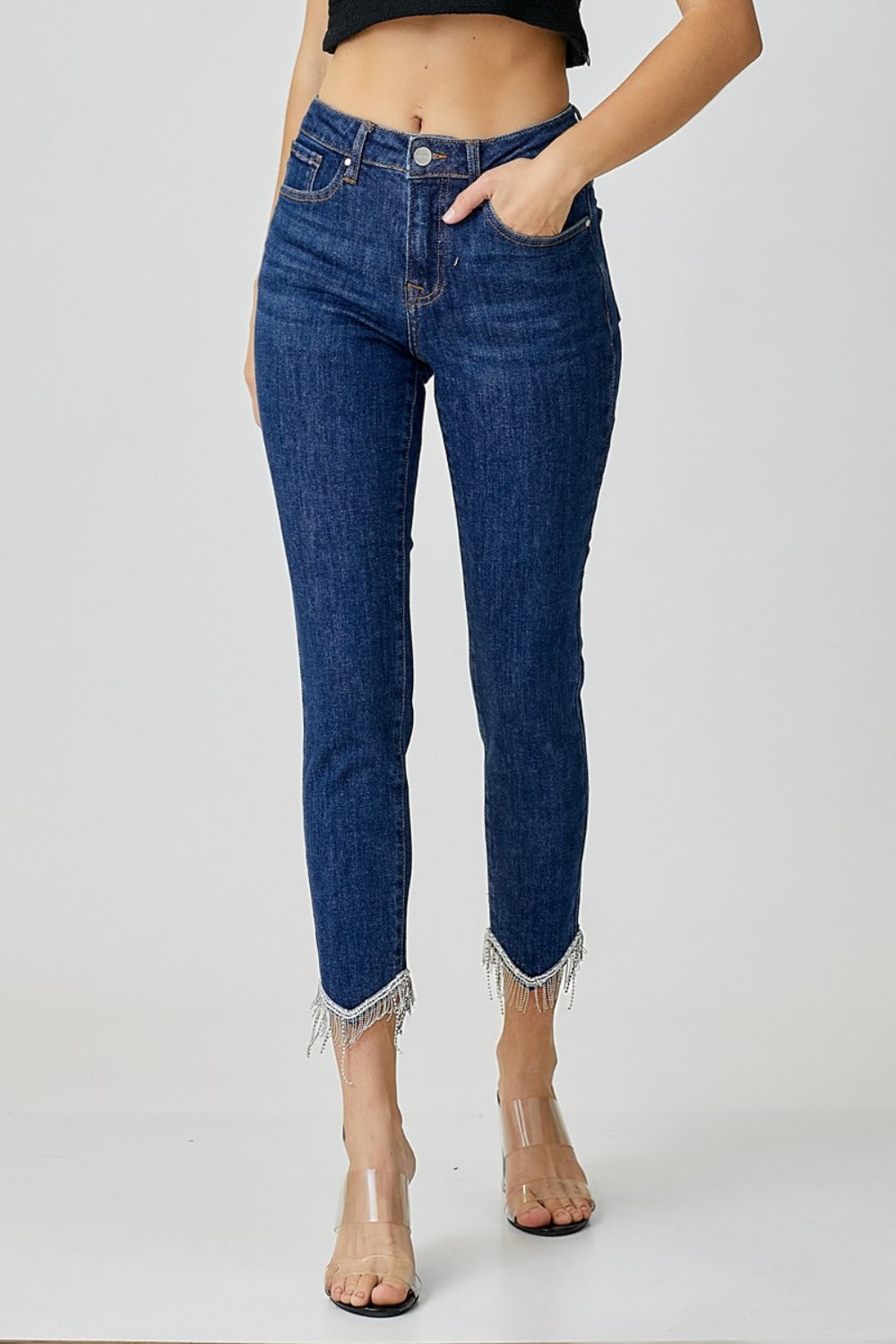 RISEN Full Size Embellished Mid Rise Crop Skinny Jeans-BOTTOMS SIZES SMALL MEDIUM LARGE-[Adult]-[Female]-2022 Online Blue Zone Planet