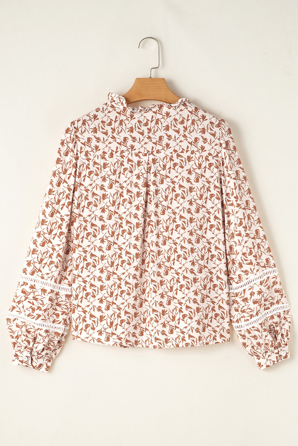 Yellow Printed Lace Detail Floral Puff Sleeve Fall Shirt-Tops/Blouses & Shirts-[Adult]-[Female]-2022 Online Blue Zone Planet