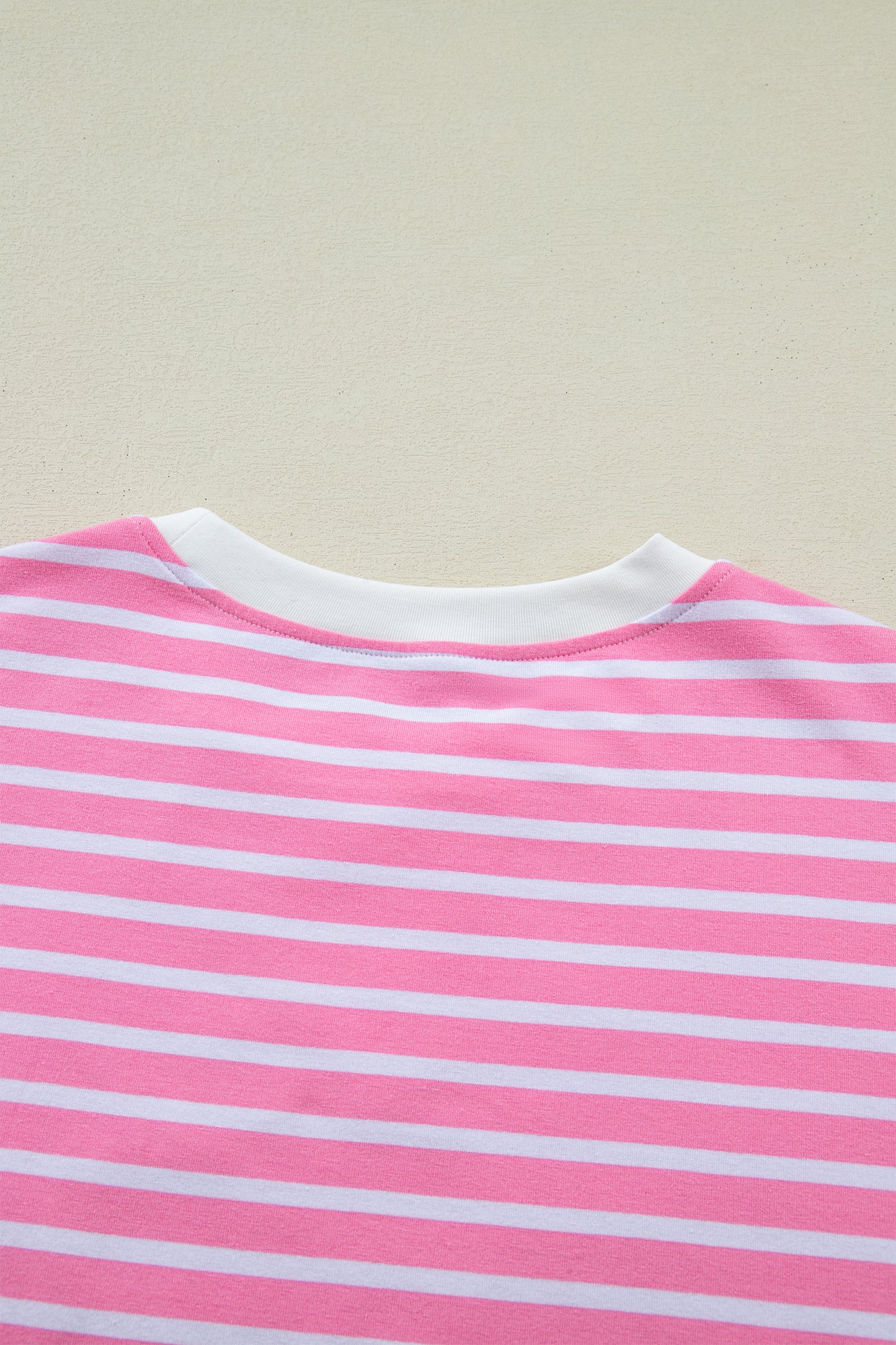 Pink Stripe Round Neck Drop Shoulder Short Sleeve Loose Top-Tops/Tops & Tees-[Adult]-[Female]-2022 Online Blue Zone Planet