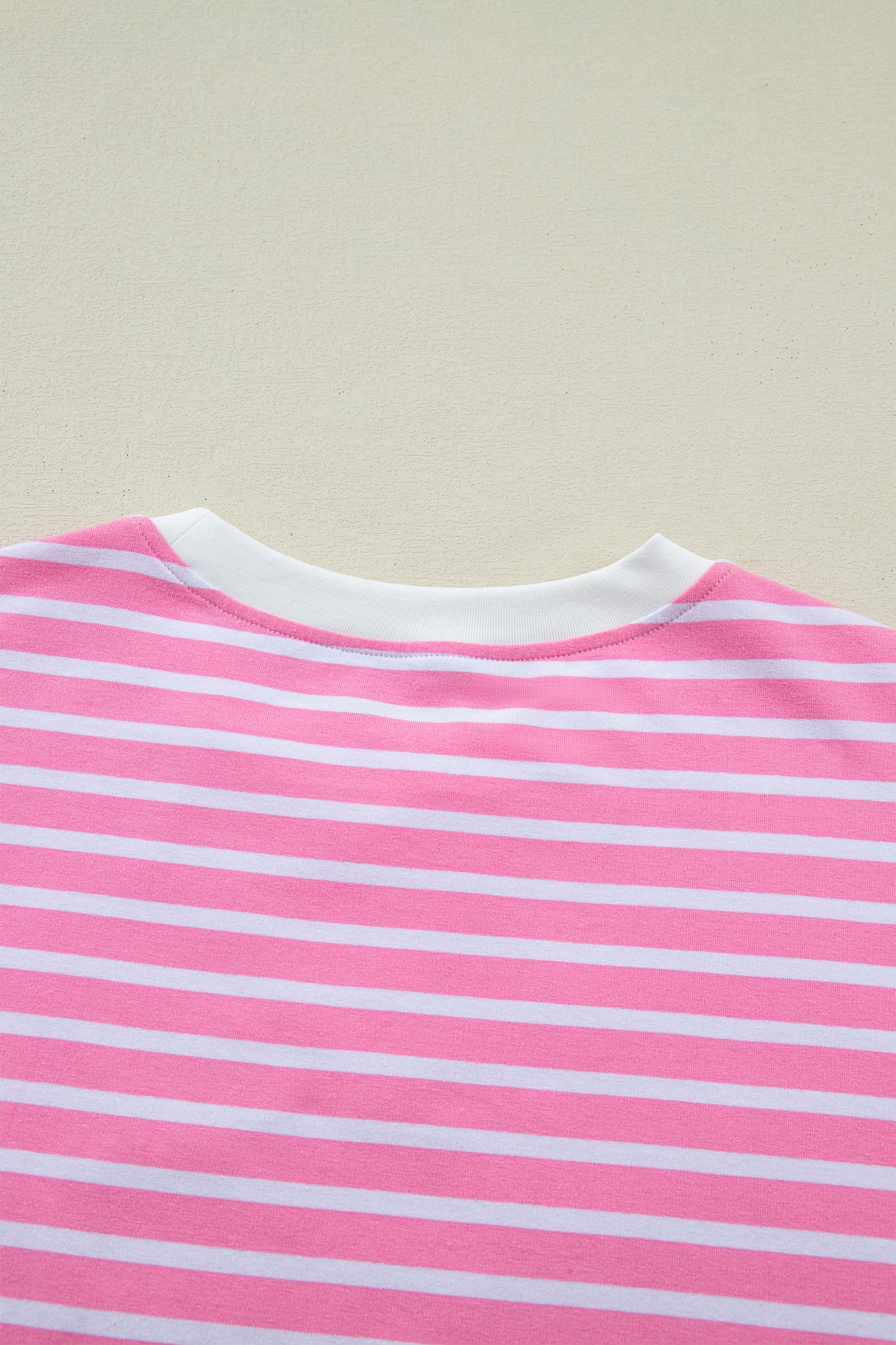 Pink Stripe Round Neck Drop Shoulder Short Sleeve Loose Top-Tops/Tops & Tees-[Adult]-[Female]-2022 Online Blue Zone Planet