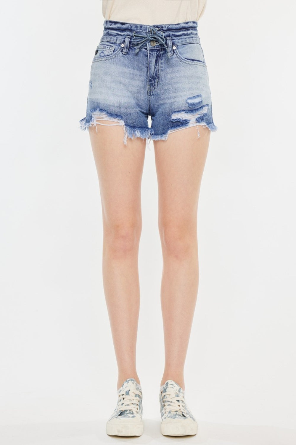 Blue Zone Planet | Kancan High Rise Frayed Hem Denim Shorts-BOTTOMS SIZES SMALL MEDIUM LARGE-[Adult]-[Female]-2022 Online Blue Zone Planet