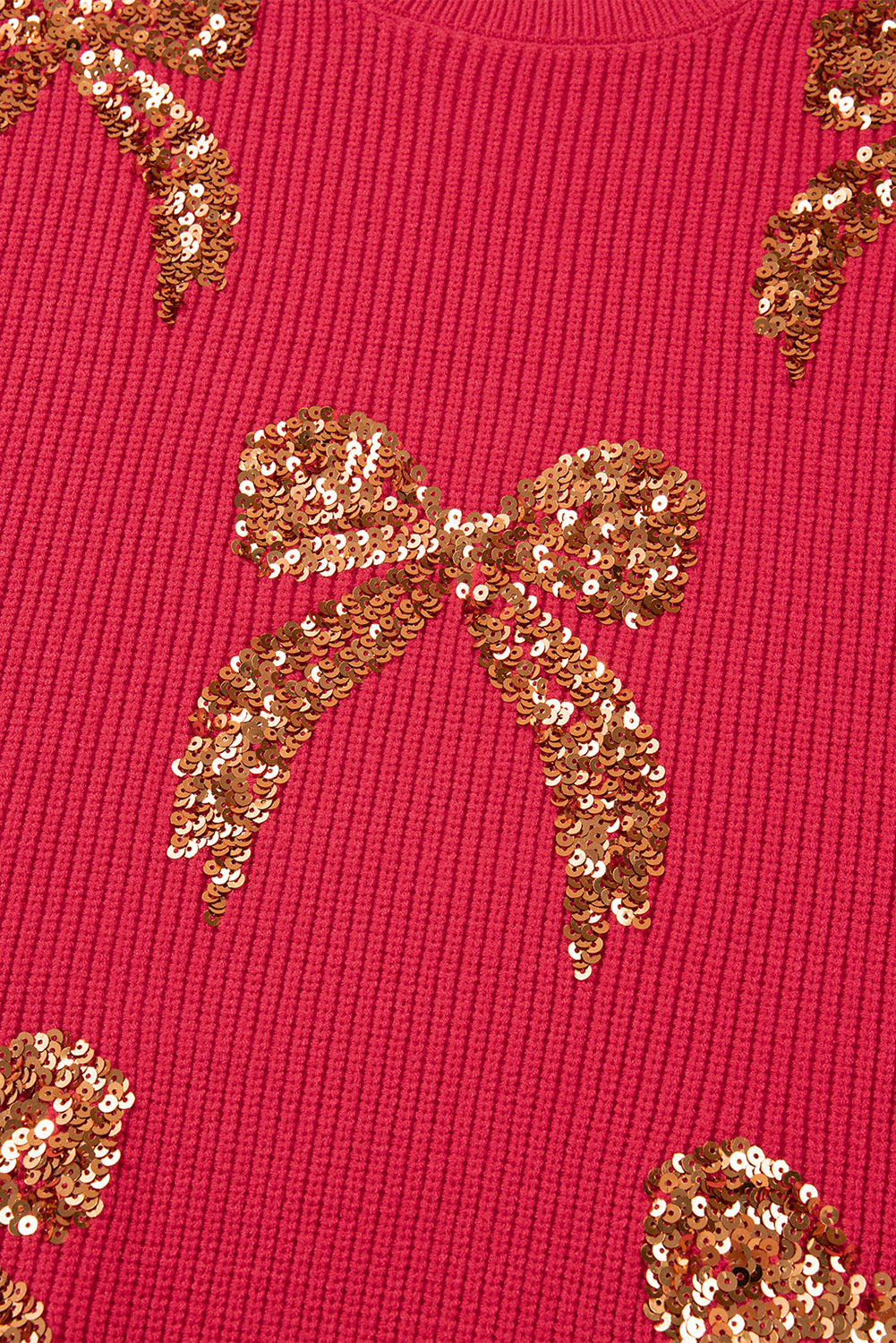 Fiery Red Sequin Bow Accent Drop Shoulder Festive Sweater-TOPS / DRESSES-[Adult]-[Female]-2022 Online Blue Zone Planet