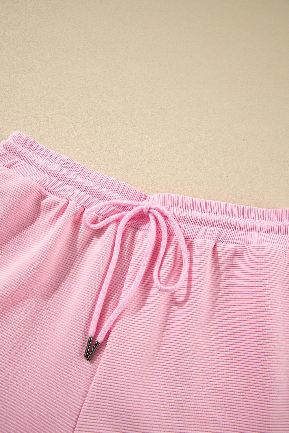 Pink Textured Ruffled Sleeve Zipped Top and Wide Leg Pants Set-Two Piece Sets/Pant Sets-[Adult]-[Female]-2022 Online Blue Zone Planet