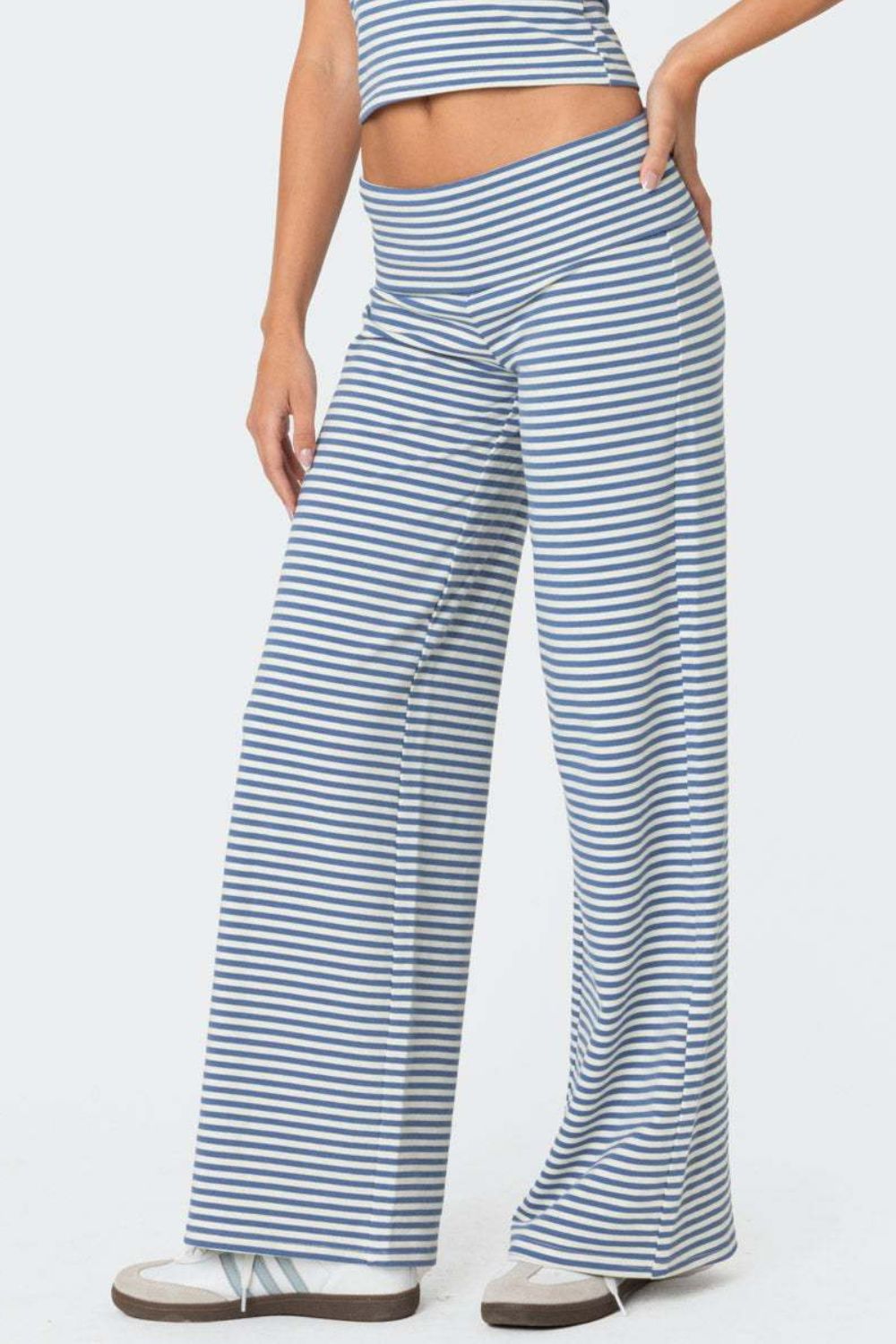 Striped Wide Leg Pants-BOTTOMS-[Adult]-[Female]-2022 Online Blue Zone Planet