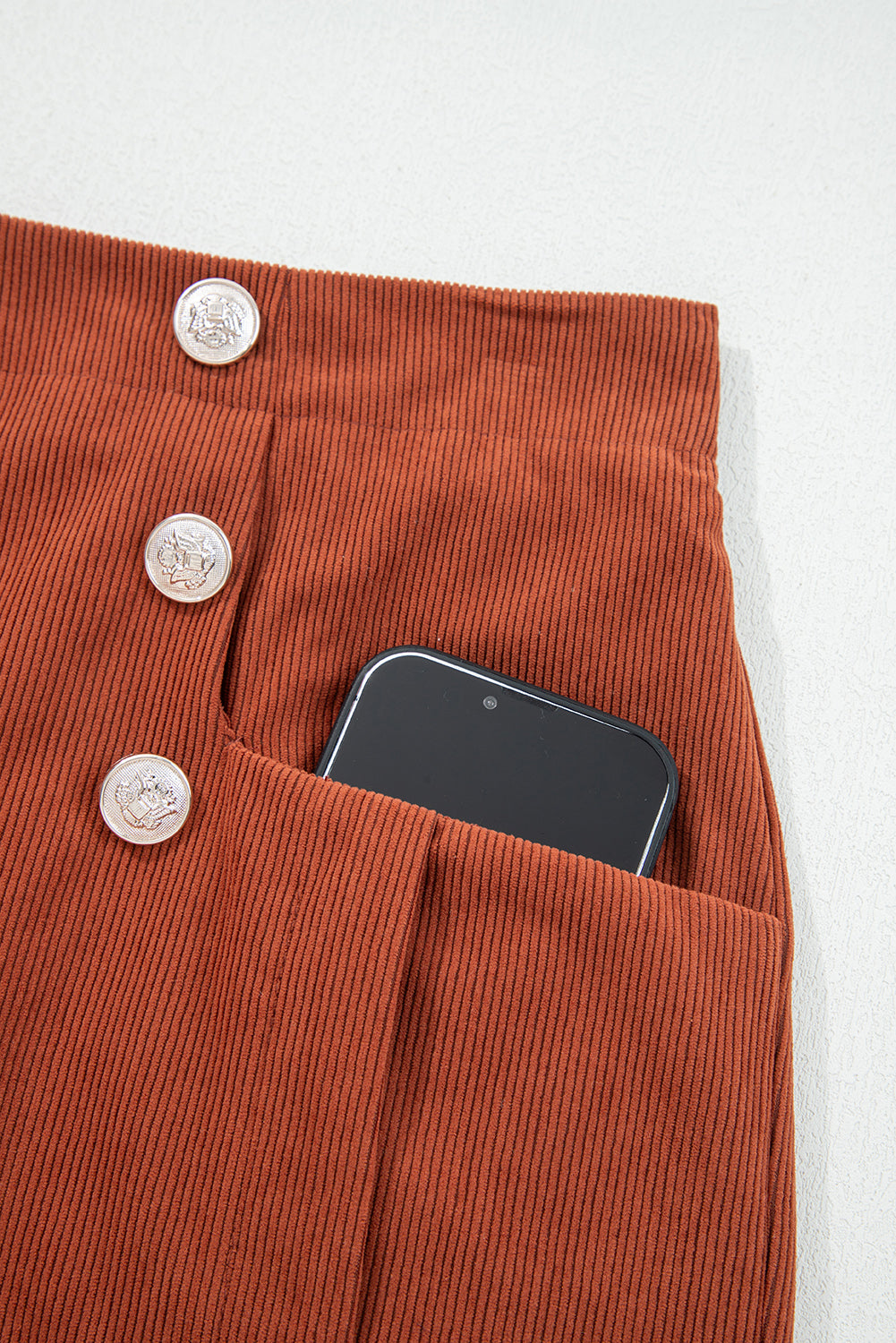 Clay Button Decor Scalloped Edge High Waist Corduroy Shorts-Bottoms/Casual Shorts-[Adult]-[Female]-2022 Online Blue Zone Planet