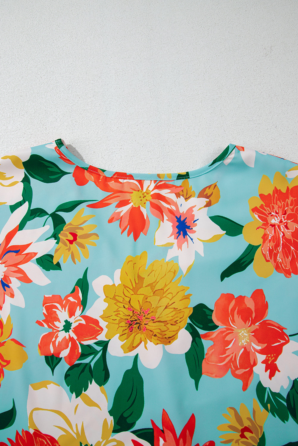 Sky Blue Plus Size Floral Print V Neck Batwing Sleeve Blouse-Plus Size/Plus Size Tops/Plus Size Blouses & Shirts-[Adult]-[Female]-2022 Online Blue Zone Planet