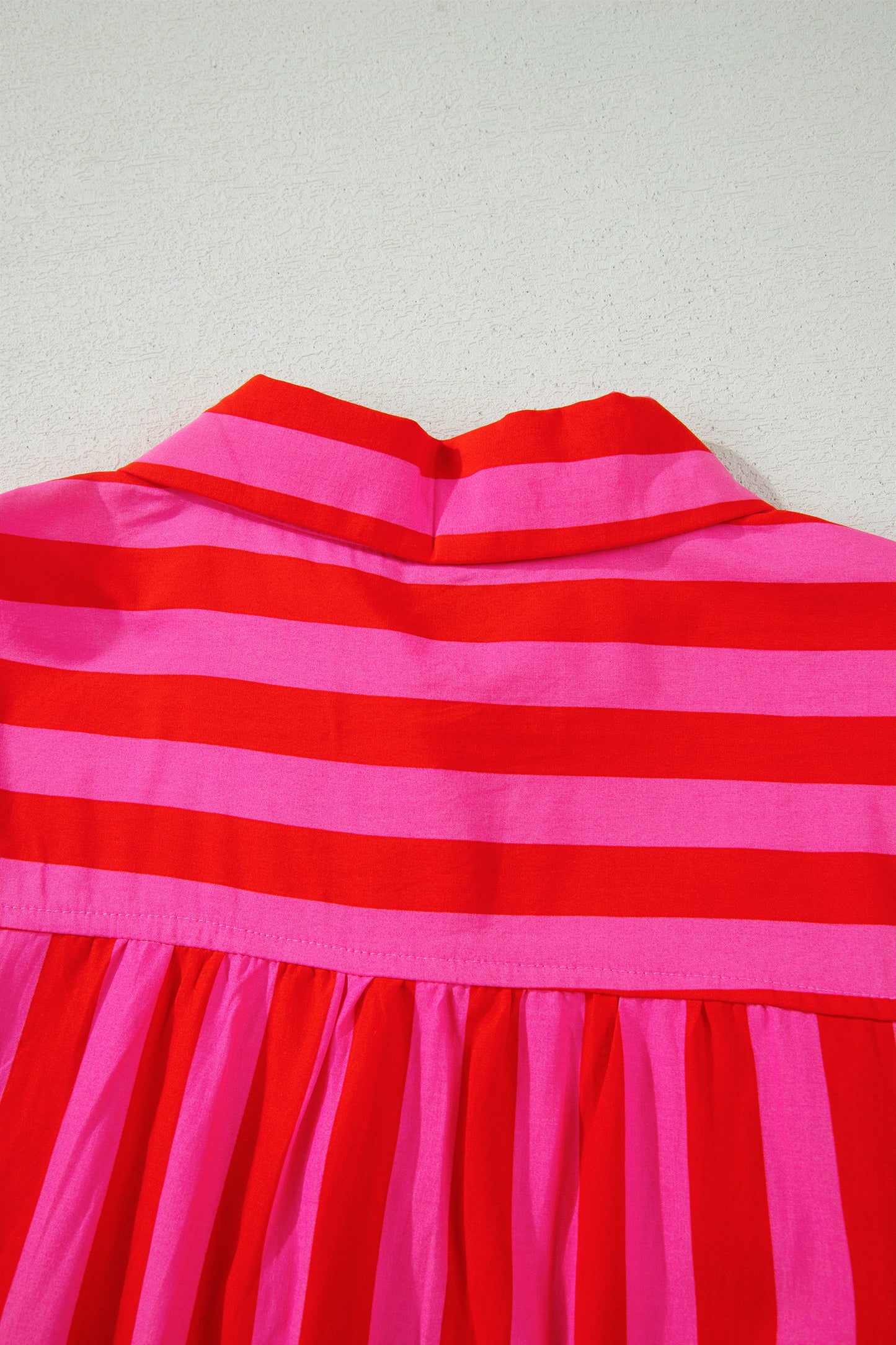 Red Stripe Tie Puff Sleeve Womens Button Down Shirt-Tops/Blouses & Shirts-[Adult]-[Female]-2022 Online Blue Zone Planet