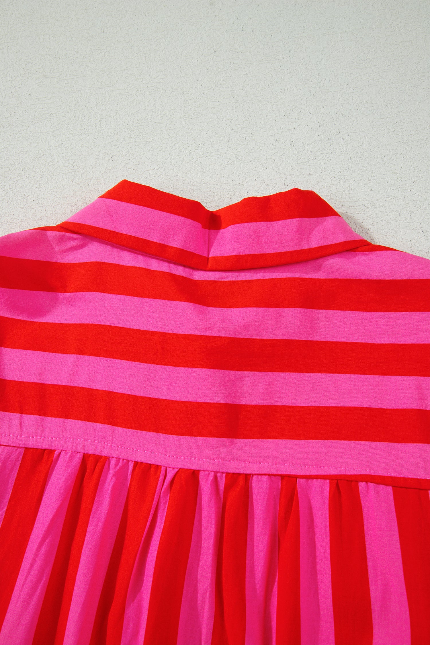 Red Stripe Tie Puff Sleeve Womens Button Down Shirt-Tops/Blouses & Shirts-[Adult]-[Female]-2022 Online Blue Zone Planet