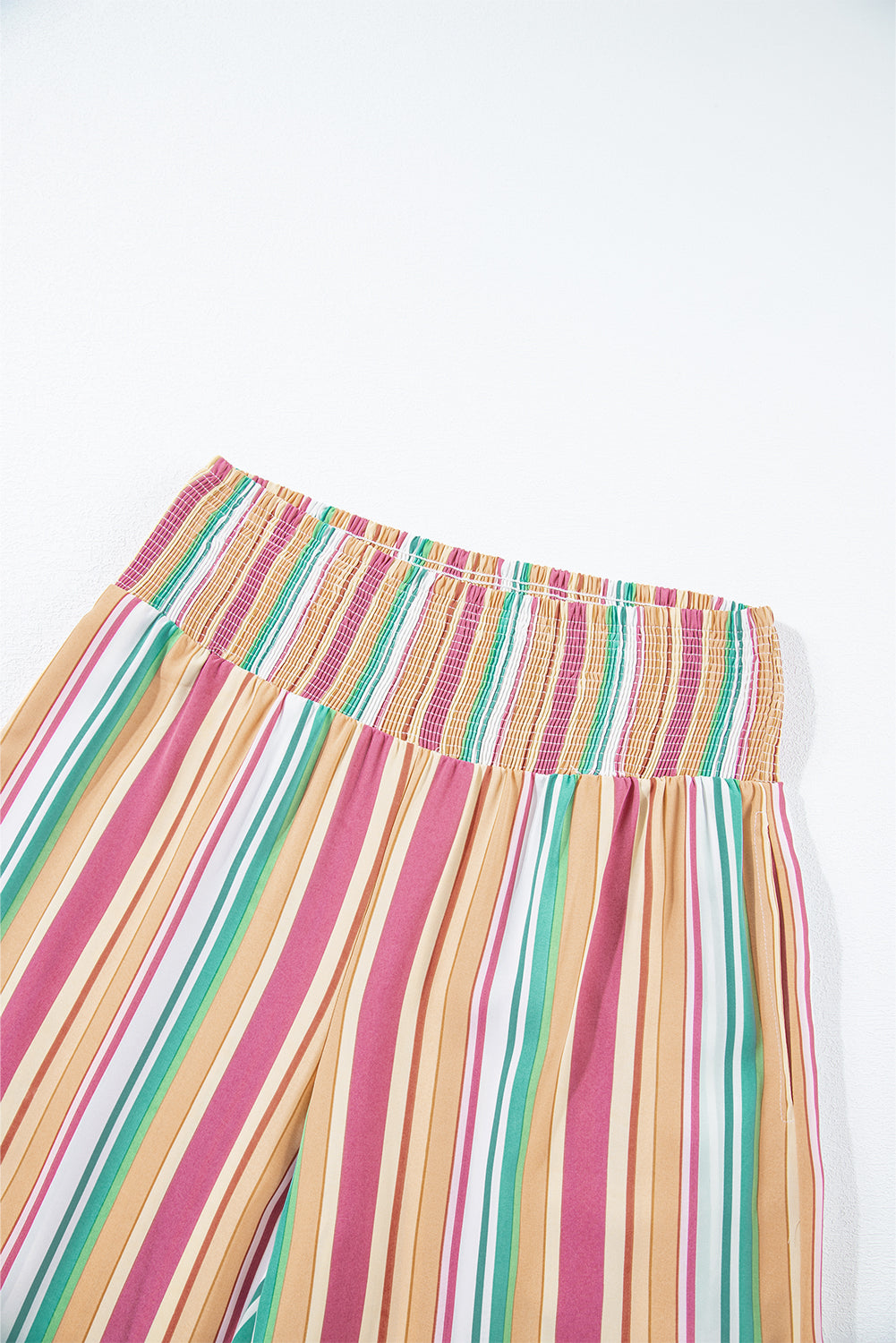 Felicity's Multicolor Striped Smocked High Waist Wide Leg Pants Blue Zone Planet