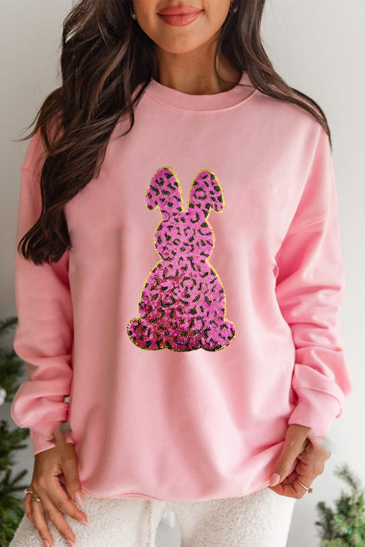 Pink Cheetah Easter Rabbit Graphic Sweatshirt-Graphic/Graphic Sweatshirts-[Adult]-[Female]-Pink-S-2022 Online Blue Zone Planet