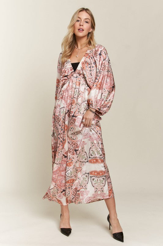 ADORA Printed V-Neck Batwing Sleeve Dress-TOPS / DRESSES-[Adult]-[Female]-2022 Online Blue Zone Planet