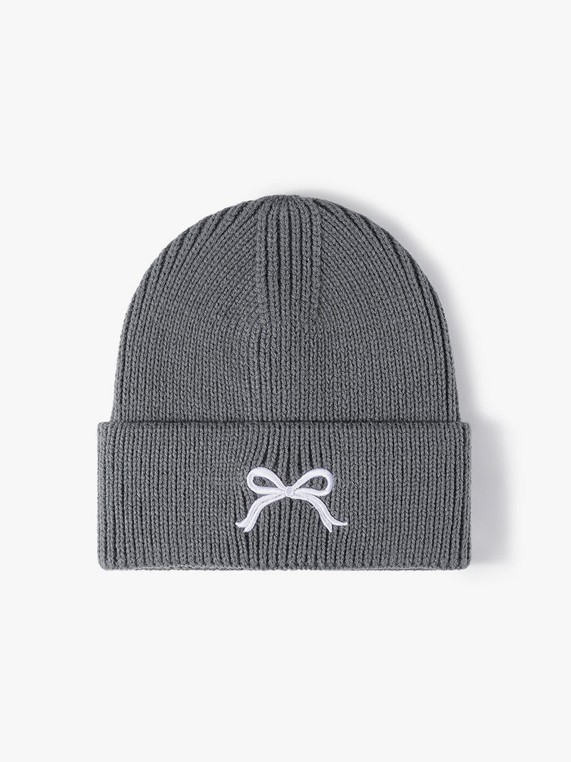 Embroidered Bow Knit Hat-BEANIES-[Adult]-[Female]-Gray-One Size-2022 Online Blue Zone Planet