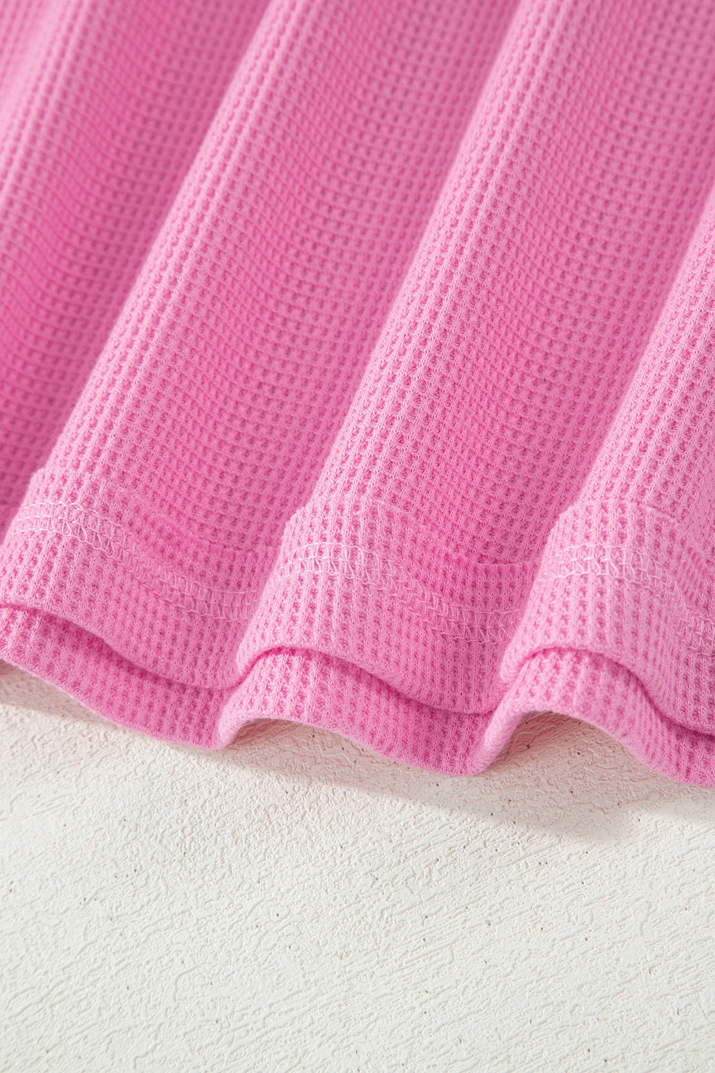 Pink Solid Color Raw Seam Waffled Patchwork Casual T Shirt-Tops/Tops & Tees-[Adult]-[Female]-2022 Online Blue Zone Planet