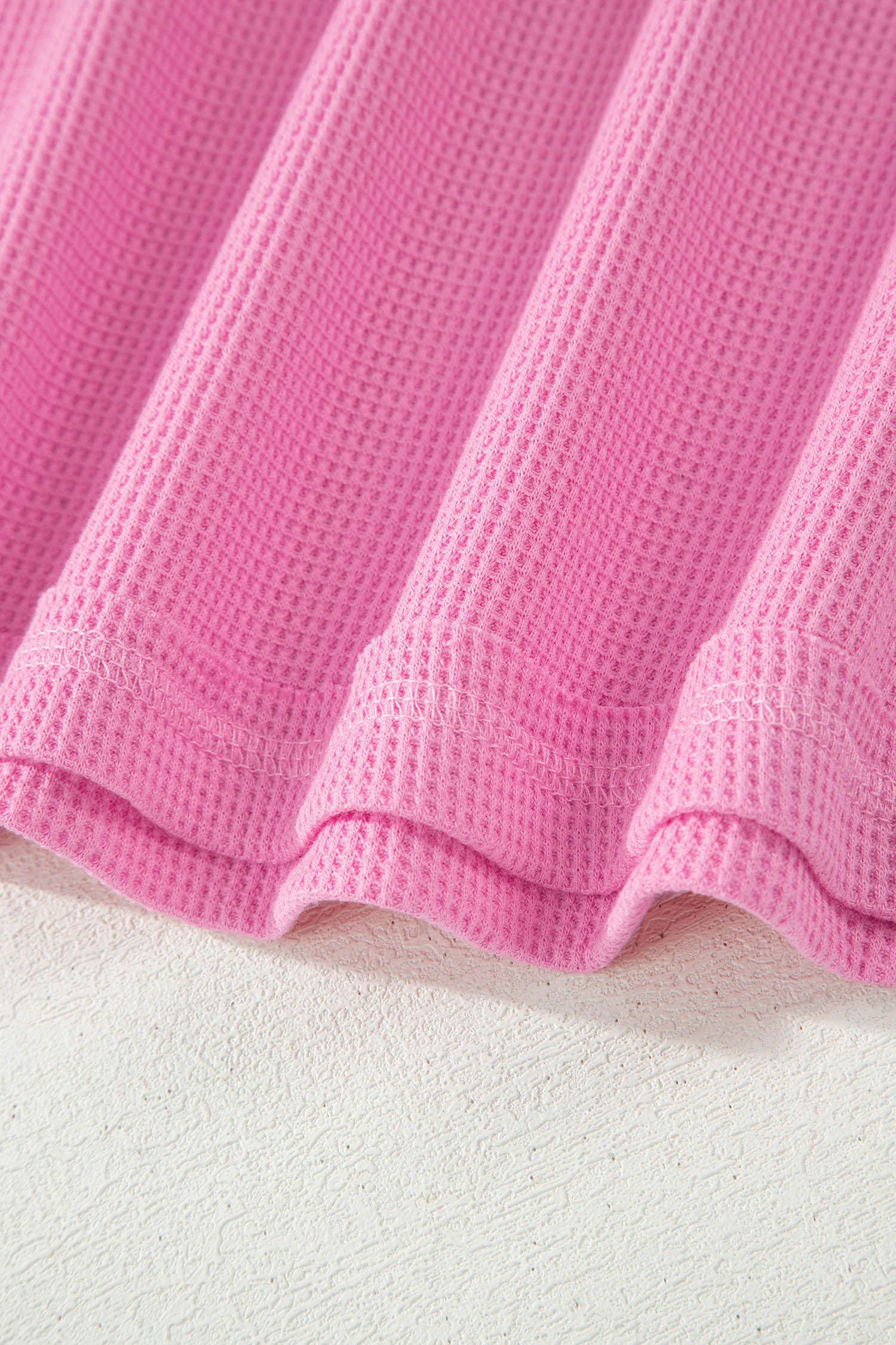 Pink Solid Color Raw Seam Waffled Patchwork Casual T Shirt-Tops/Tops & Tees-[Adult]-[Female]-2022 Online Blue Zone Planet