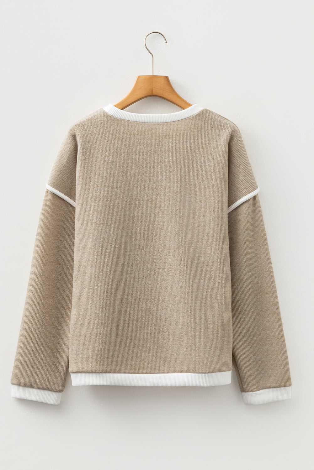 Four Leaf Clover Contrast Color Trim Knit Drop Shoulder Loose Top-Tops/Long Sleeve Tops-[Adult]-[Female]-2022 Online Blue Zone Planet
