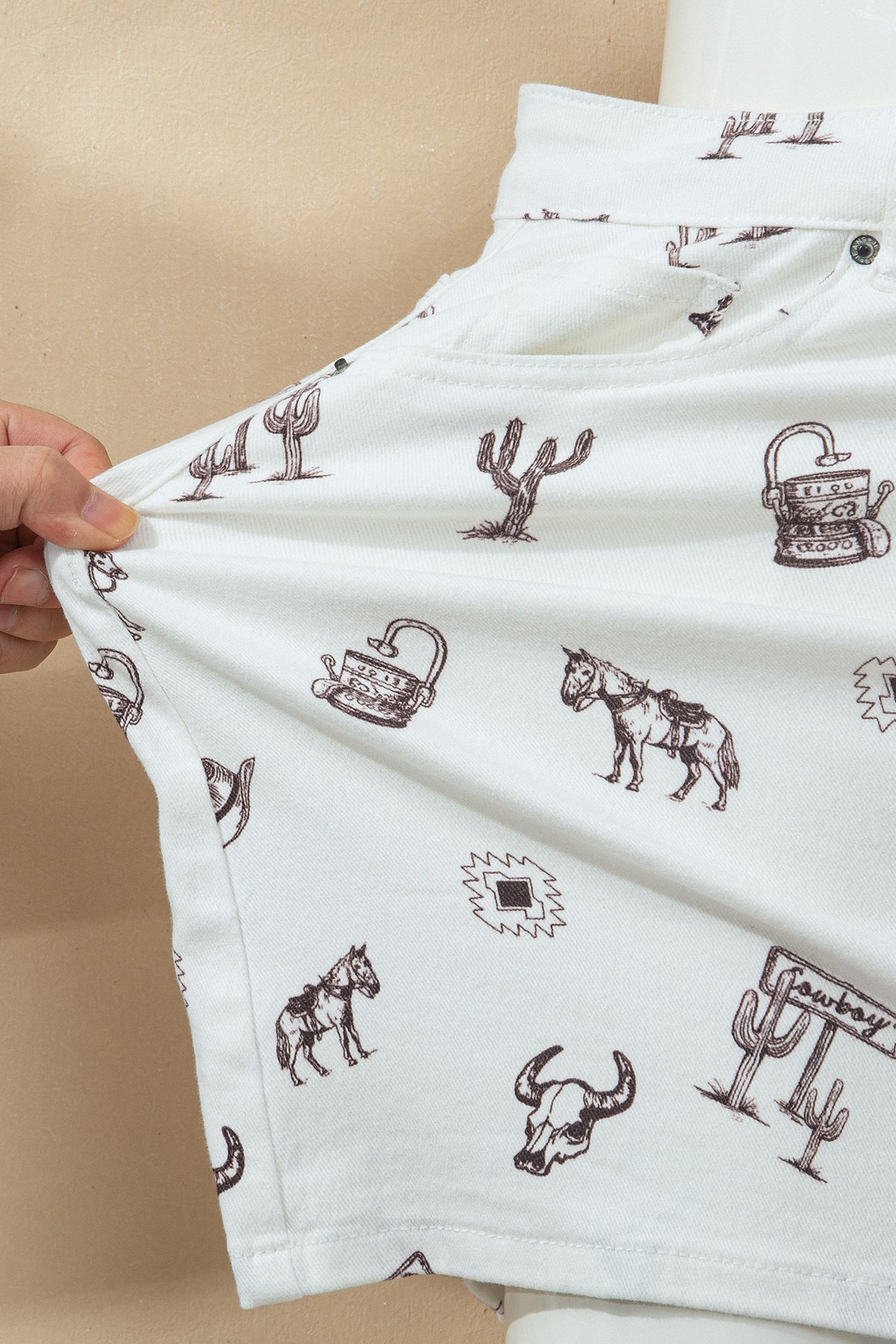 White Western Print Cactus Horse Bull Denim Skirt-Bottoms/Skirts & Petticoat-[Adult]-[Female]-2022 Online Blue Zone Planet