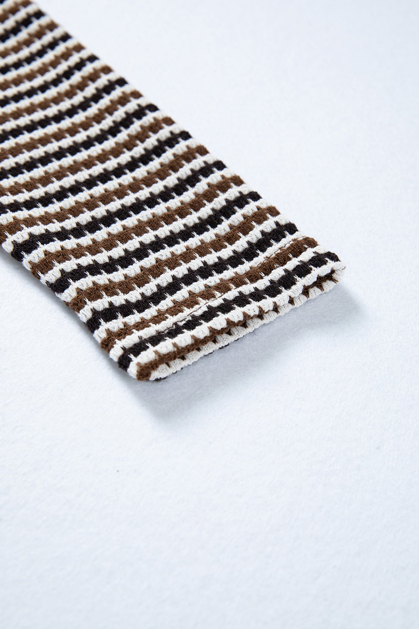 Brown Faux Two Piece Textured Striped Round Neck Long Sleeve T Shirt-Tops/Long Sleeve Tops-[Adult]-[Female]-2022 Online Blue Zone Planet