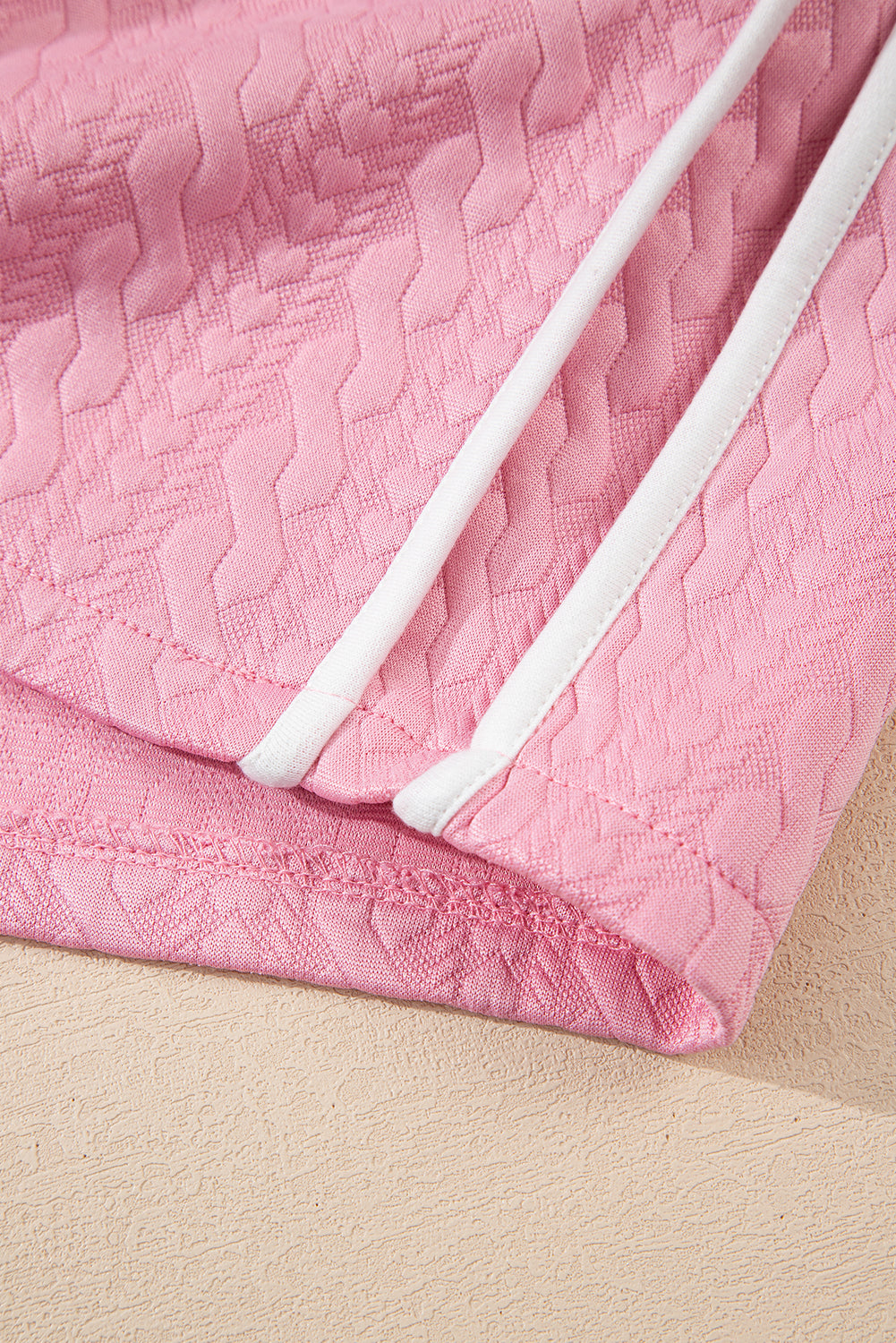 Pink Contrast Trim Textured Crewneck Tee and Pocketed Skirt Set-Two Piece Sets/Two Piece Dresses-[Adult]-[Female]-2022 Online Blue Zone Planet