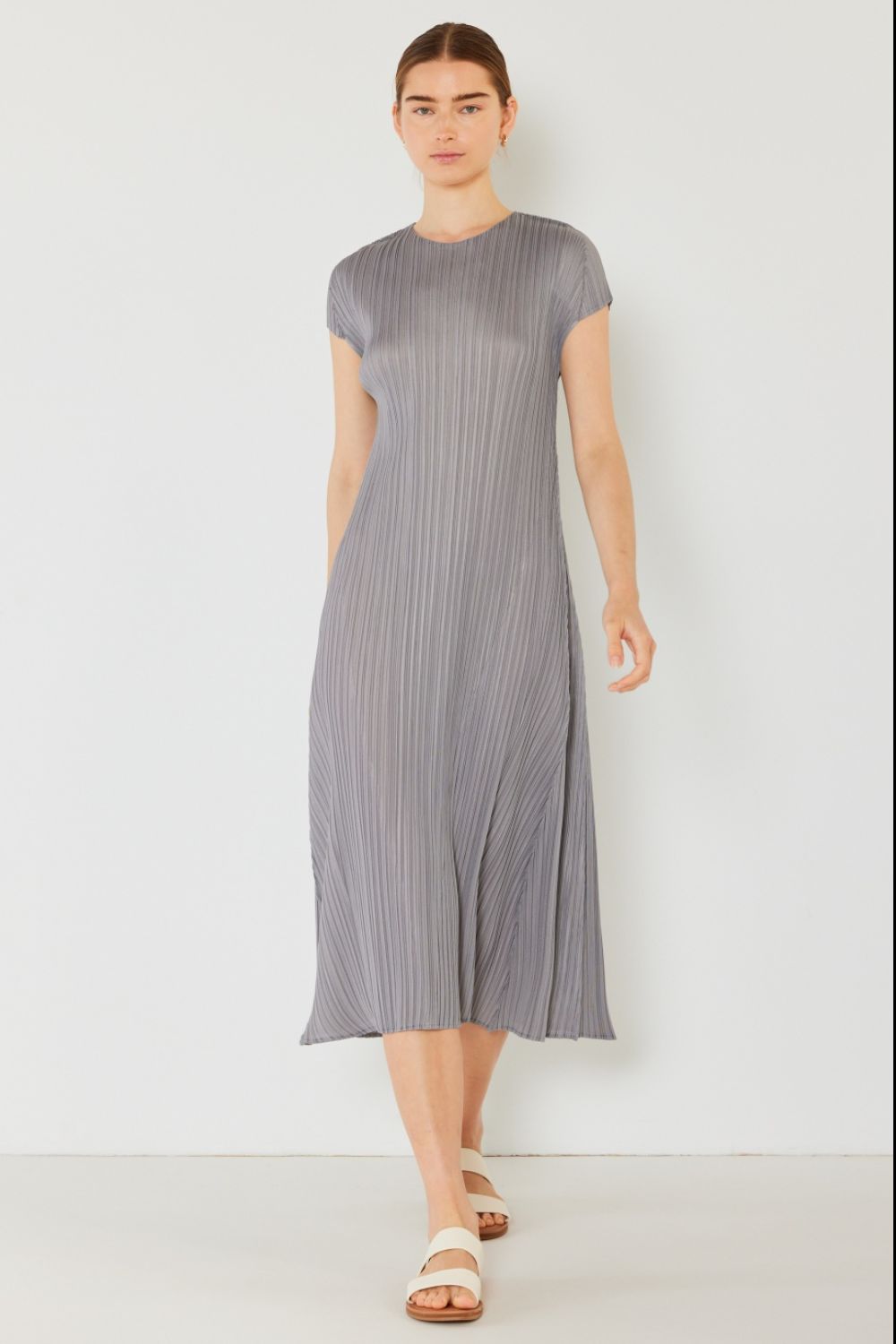 Marina West Swim Pleated Cap Sleeve A-Line Dress-TOPS / DRESSES-[Adult]-[Female]-Gray-S/M-2022 Online Blue Zone Planet