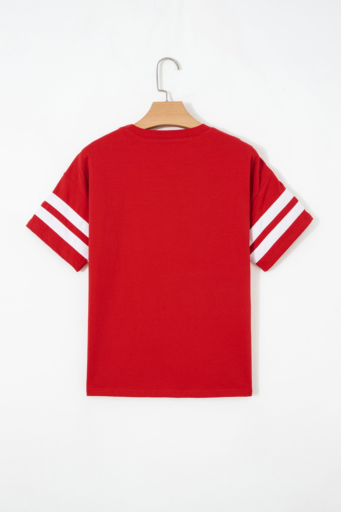 Dark Blue Varsity Striped Short Sleeve Crew Neck T Shirt-Tops/Tops & Tees-[Adult]-[Female]-2022 Online Blue Zone Planet