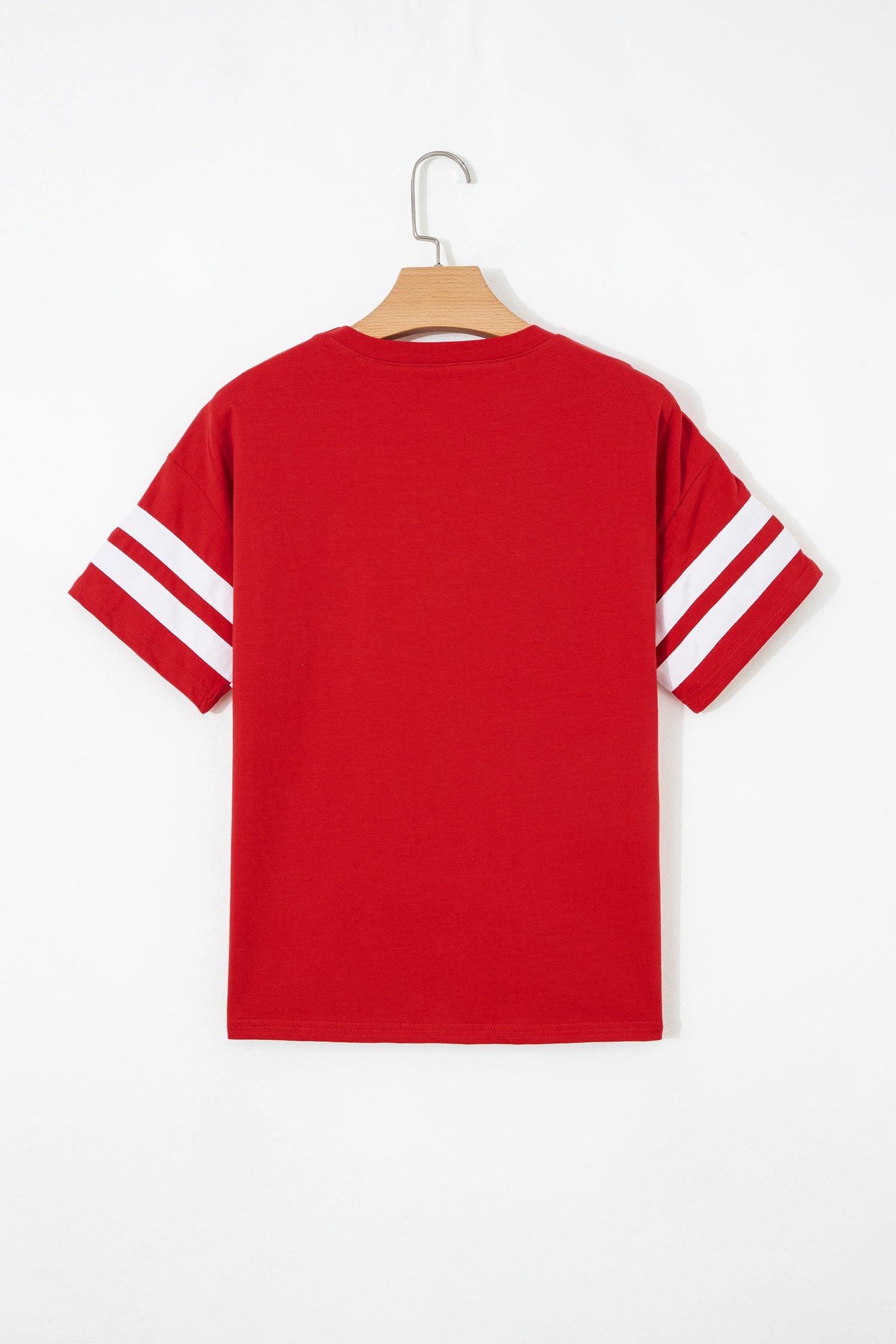 Dark Blue Varsity Striped Short Sleeve Crew Neck T Shirt-Tops/Tops & Tees-[Adult]-[Female]-2022 Online Blue Zone Planet