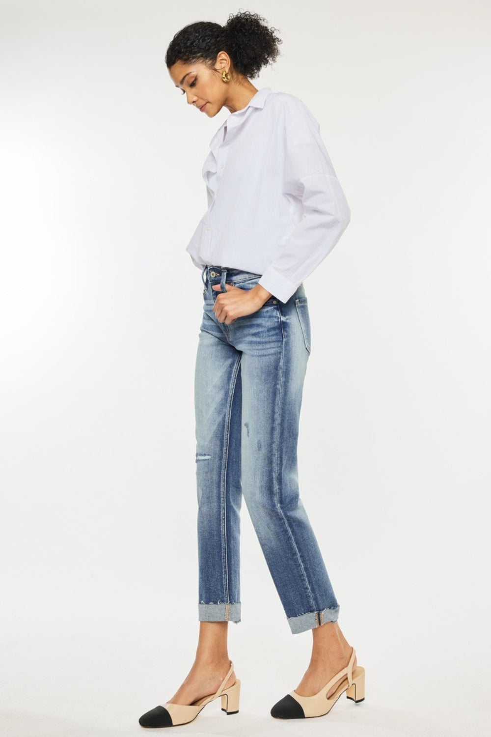 Kancan High Rise Cuffed Straight Jeans-BOTTOMS SIZES SMALL MEDIUM LARGE-[Adult]-[Female]-2022 Online Blue Zone Planet