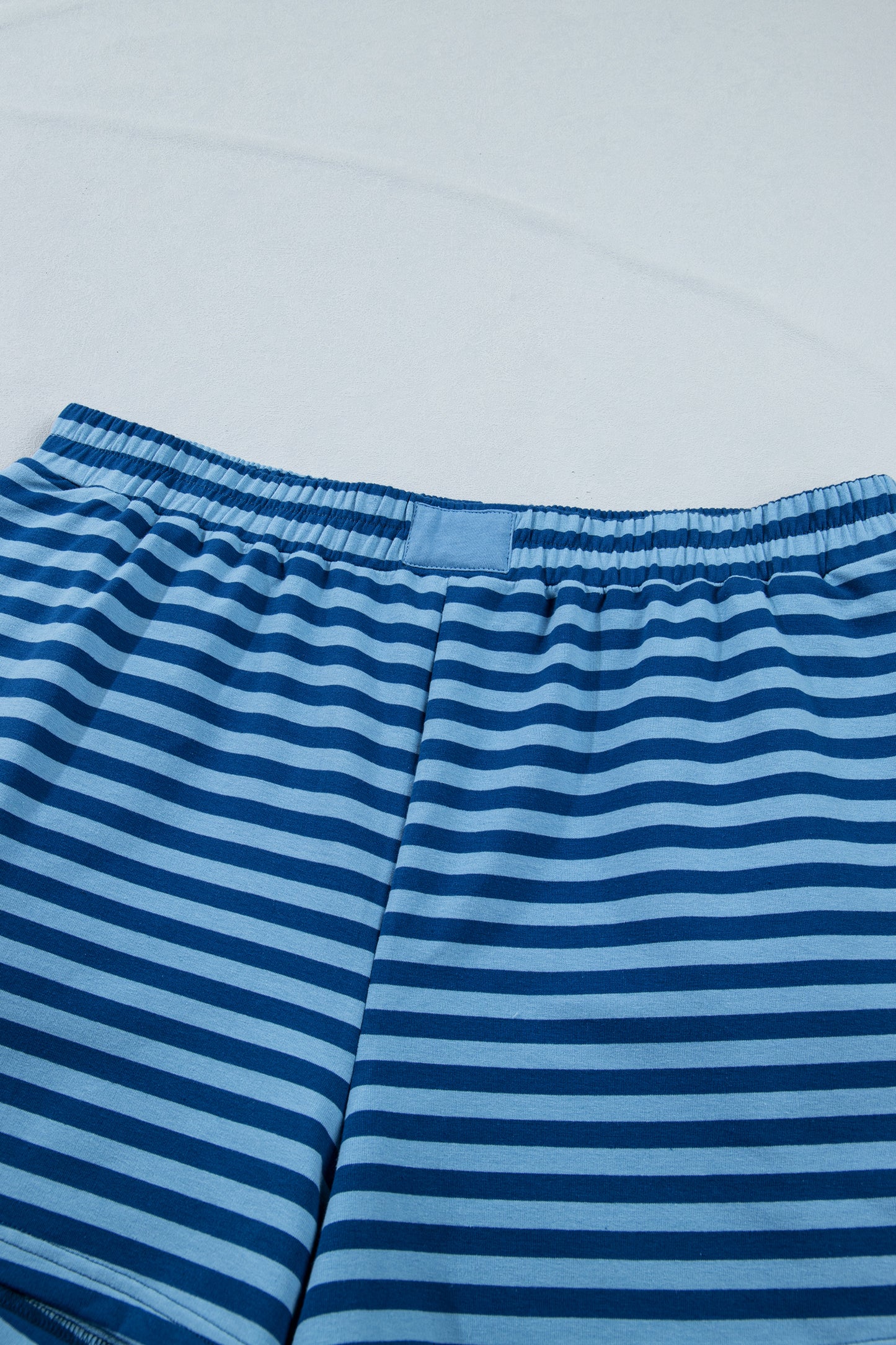 Blue Stripe Plus Size Dropped Shoulder Tee and Shorts Two-Piece Set-Plus Size/Plus Size Loungewear-[Adult]-[Female]-2022 Online Blue Zone Planet