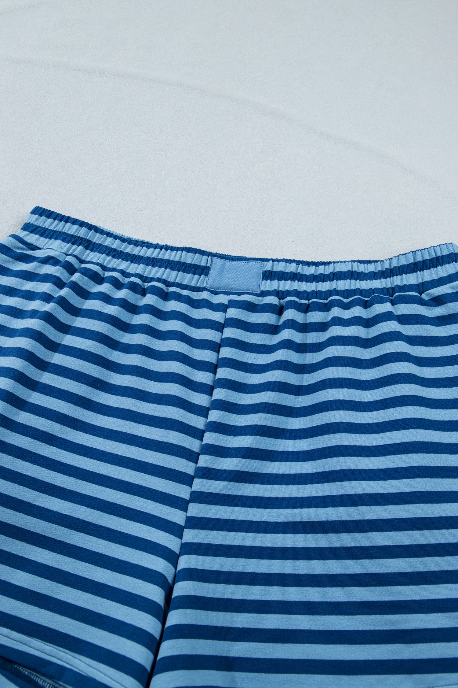 Blue Stripe Plus Size Dropped Shoulder Tee and Shorts Two-Piece Set-Plus Size/Plus Size Loungewear-[Adult]-[Female]-2022 Online Blue Zone Planet