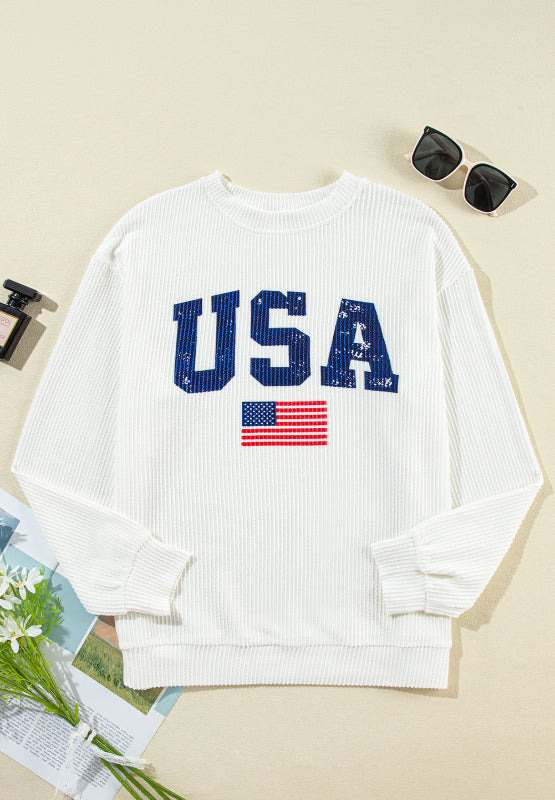 US Flag Corded Long Sleeve Sweatshirt-TOPS / DRESSES-[Adult]-[Female]-2022 Online Blue Zone Planet