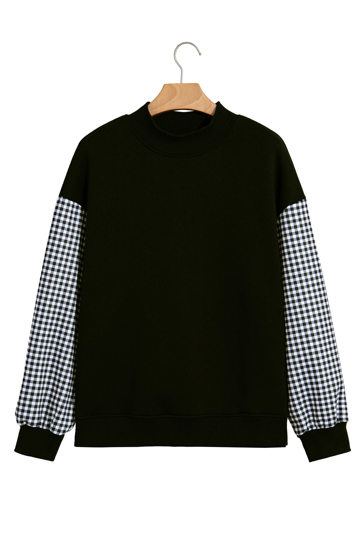 Coffee Plaid Sleeve Colorblock Loose Tunic Sweatshirt-Tops/Sweatshirts & Hoodies-[Adult]-[Female]-2022 Online Blue Zone Planet