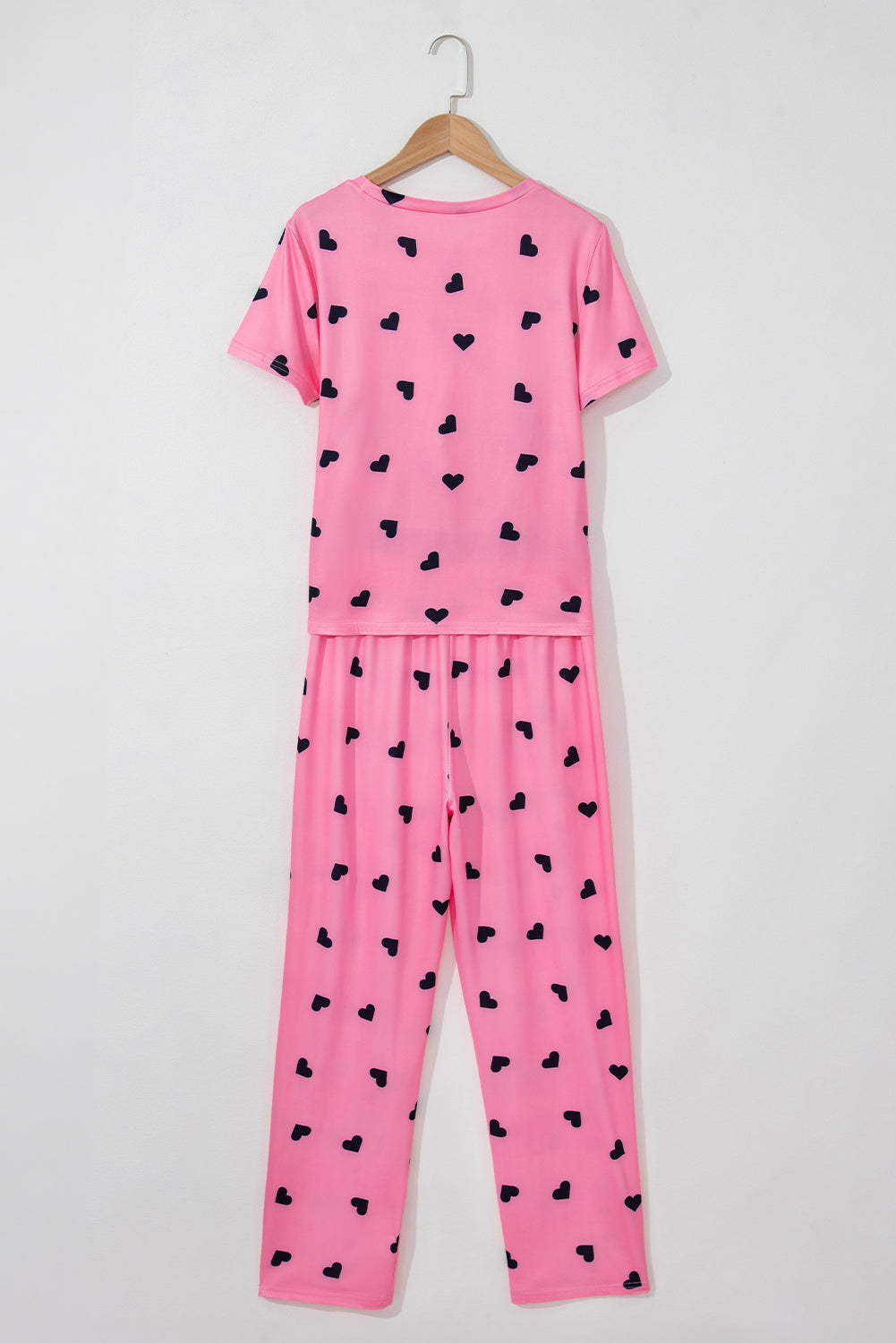 Pink Valentines Heart Print Tee & Pants Pajama Set-Loungewear Set-[Adult]-[Female]-2022 Online Blue Zone Planet