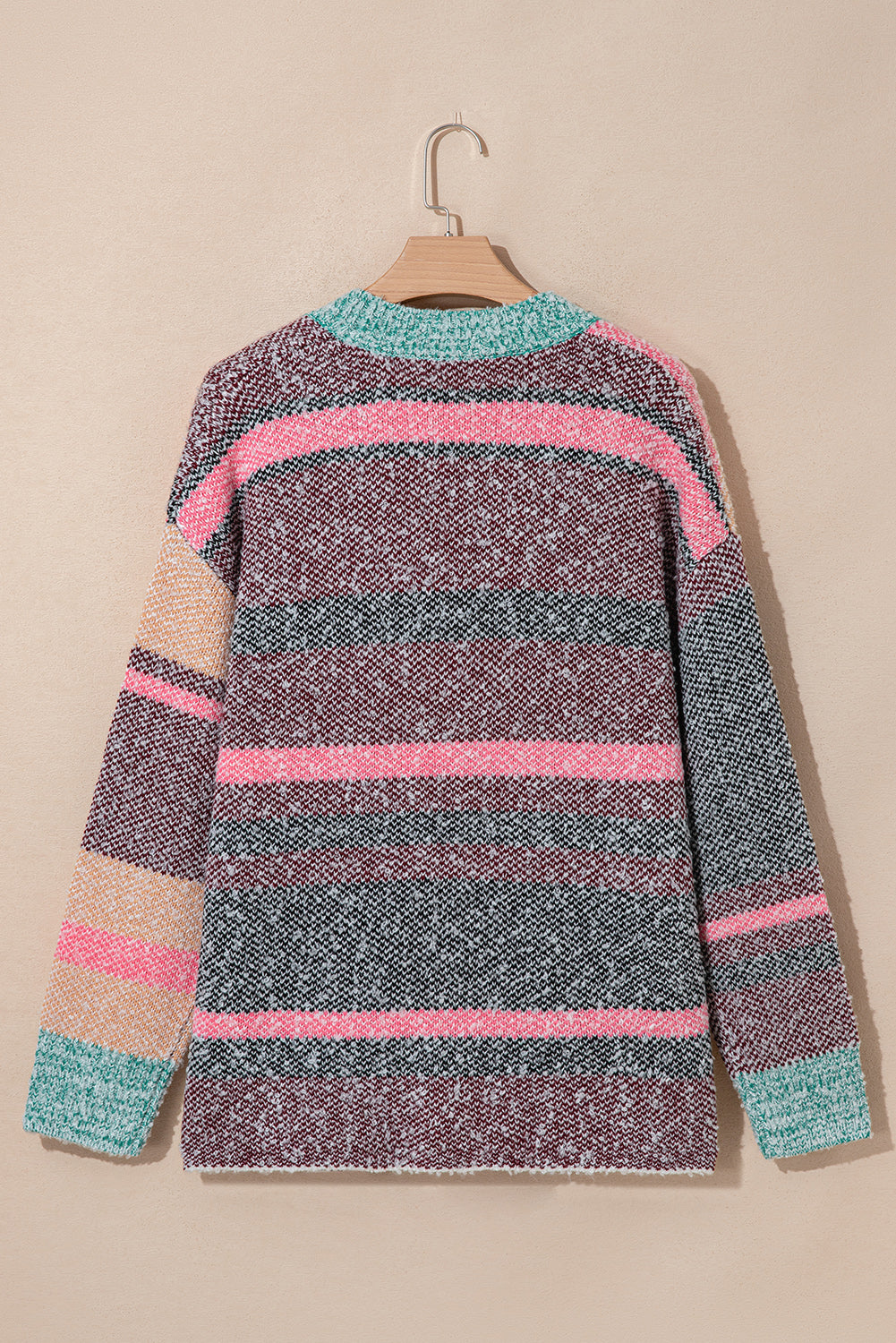 Multicolour Color Block Striped Side Slit Open Front Cardigan-Sweaters & Cardigans/Cardigans-[Adult]-[Female]-2022 Online Blue Zone Planet