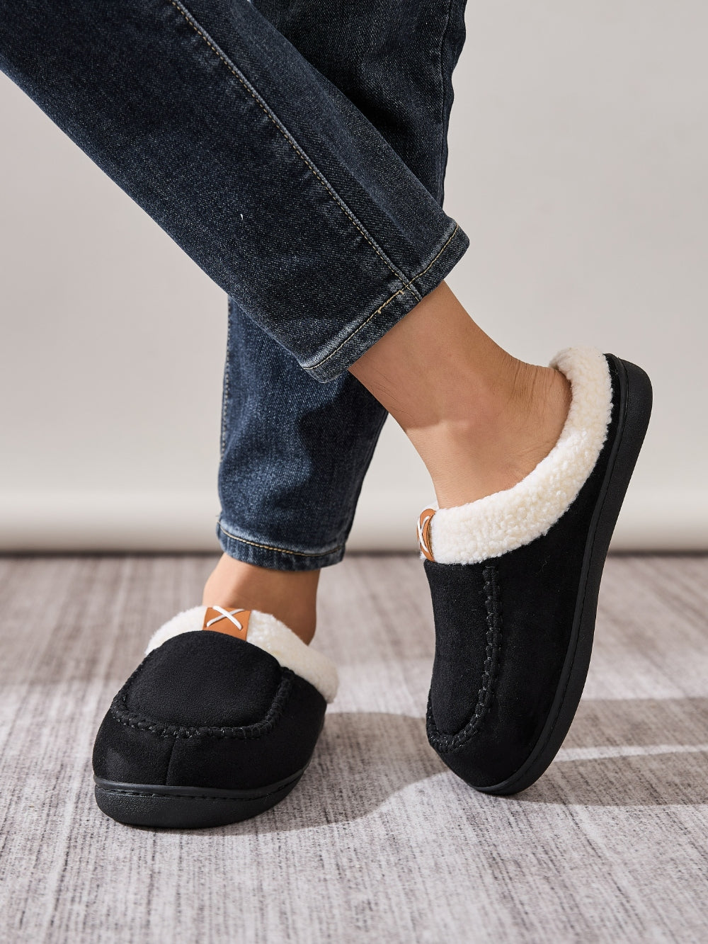 Contrast Round Toe Flat Slippers-SLIPPERS-[Adult]-[Female]-2022 Online Blue Zone Planet