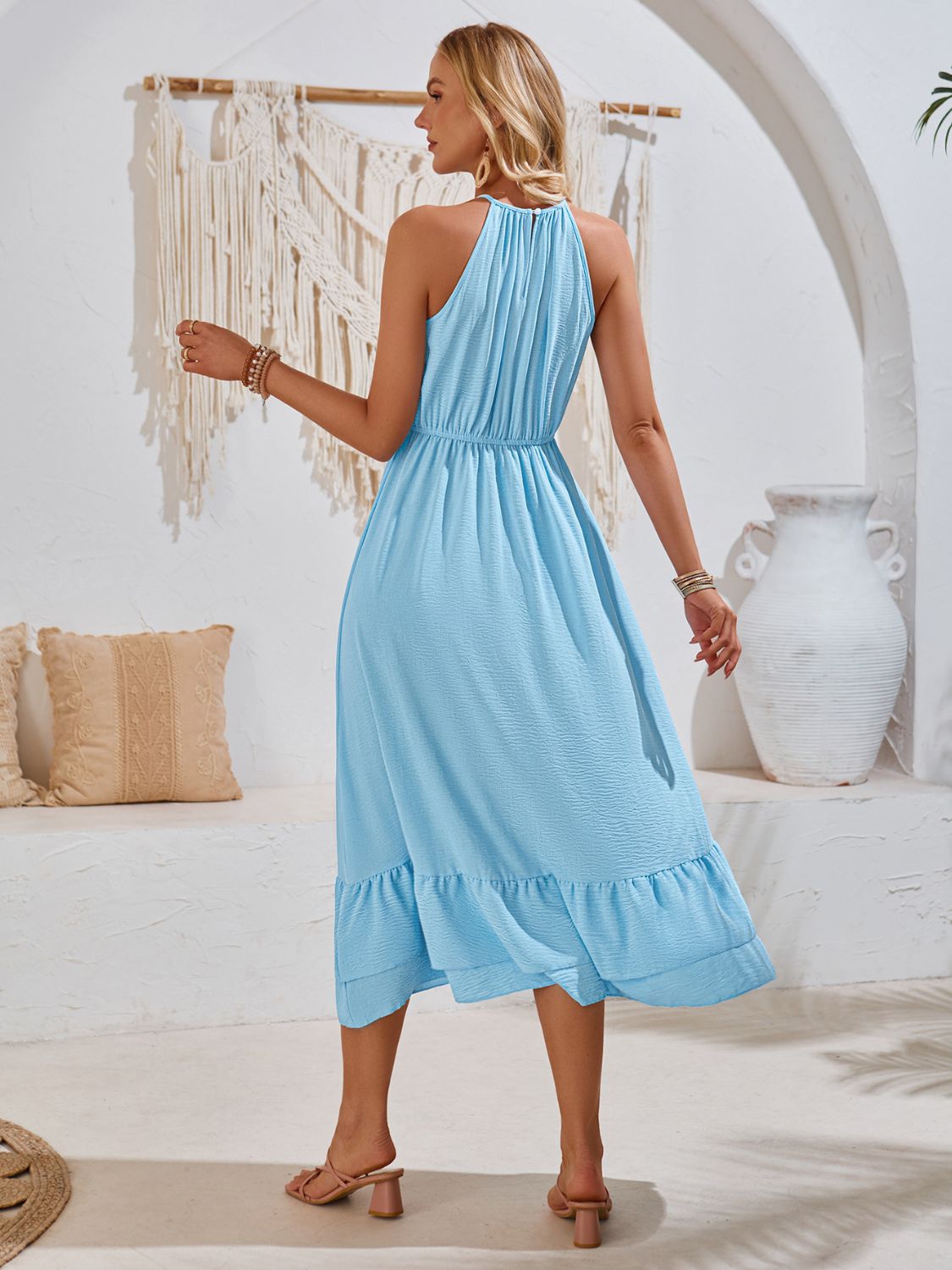 Blue Zone Planet | Ruffled Round Neck Sleeveless Dress-TOPS / DRESSES-[Adult]-[Female]-2022 Online Blue Zone Planet