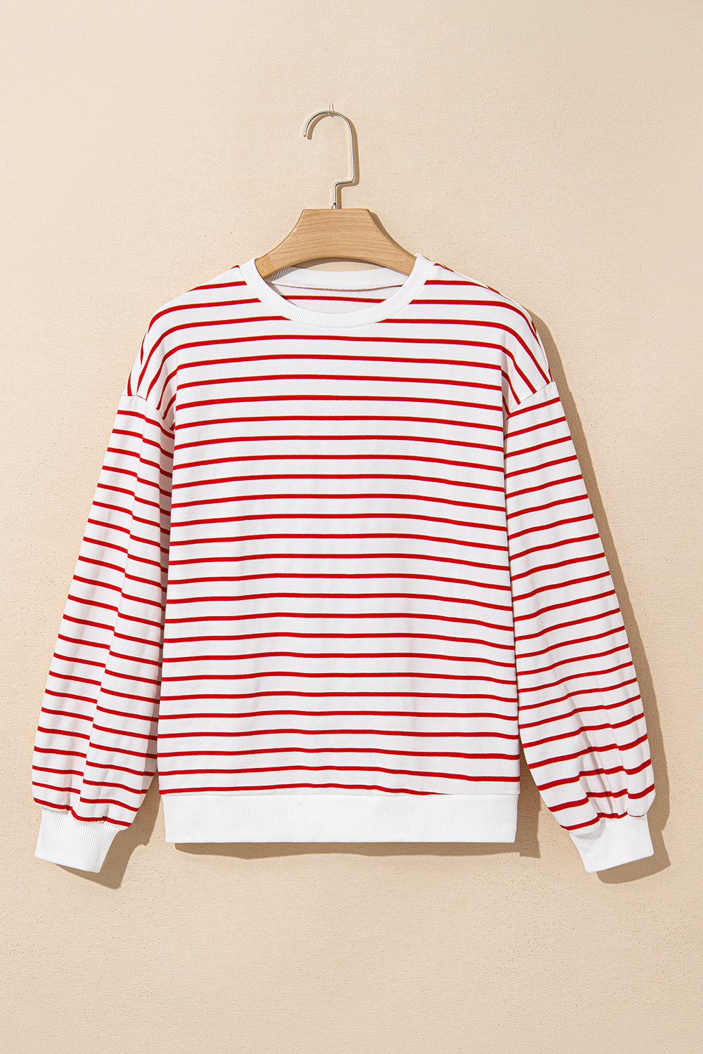 Coffee Striped Long Sleeve Round Neck Loose Top-Tops/Long Sleeve Tops-[Adult]-[Female]-2022 Online Blue Zone Planet