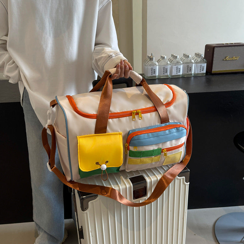 Color Block Multi-Pockets Travel Bag-BAGS-[Adult]-[Female]-Beige-One Size-2022 Online Blue Zone Planet