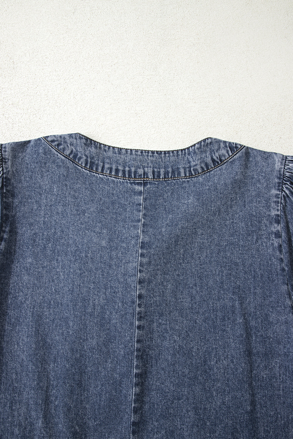 Sail Blue 3/4 Sleeve Tied V Neck Pleated Denim Mini Dress-TOPS / DRESSES-[Adult]-[Female]-2022 Online Blue Zone Planet